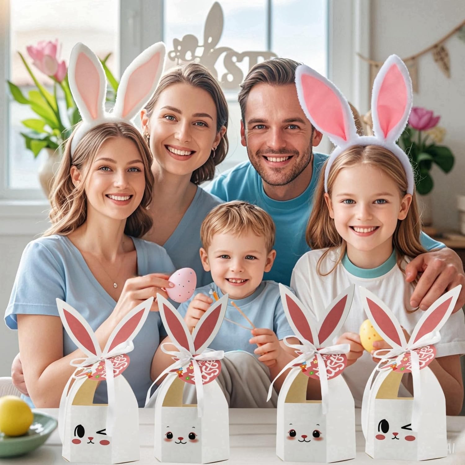 DUYUMOTO 20Pcs Bunny Easter Treat Boxes with Ribbon
