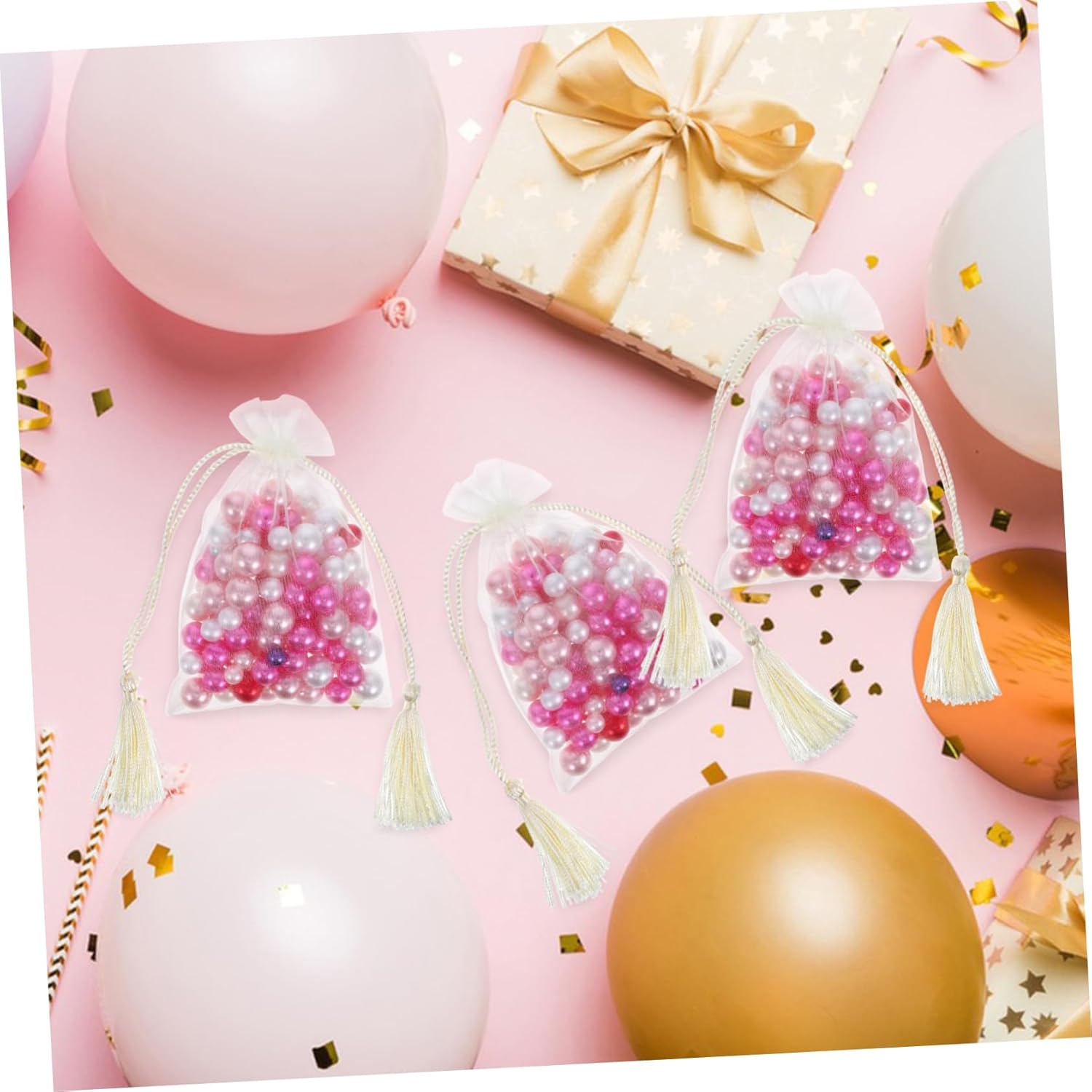 Healifty 10 Pcs Transparent Organza Drawstring Bags with Tassels