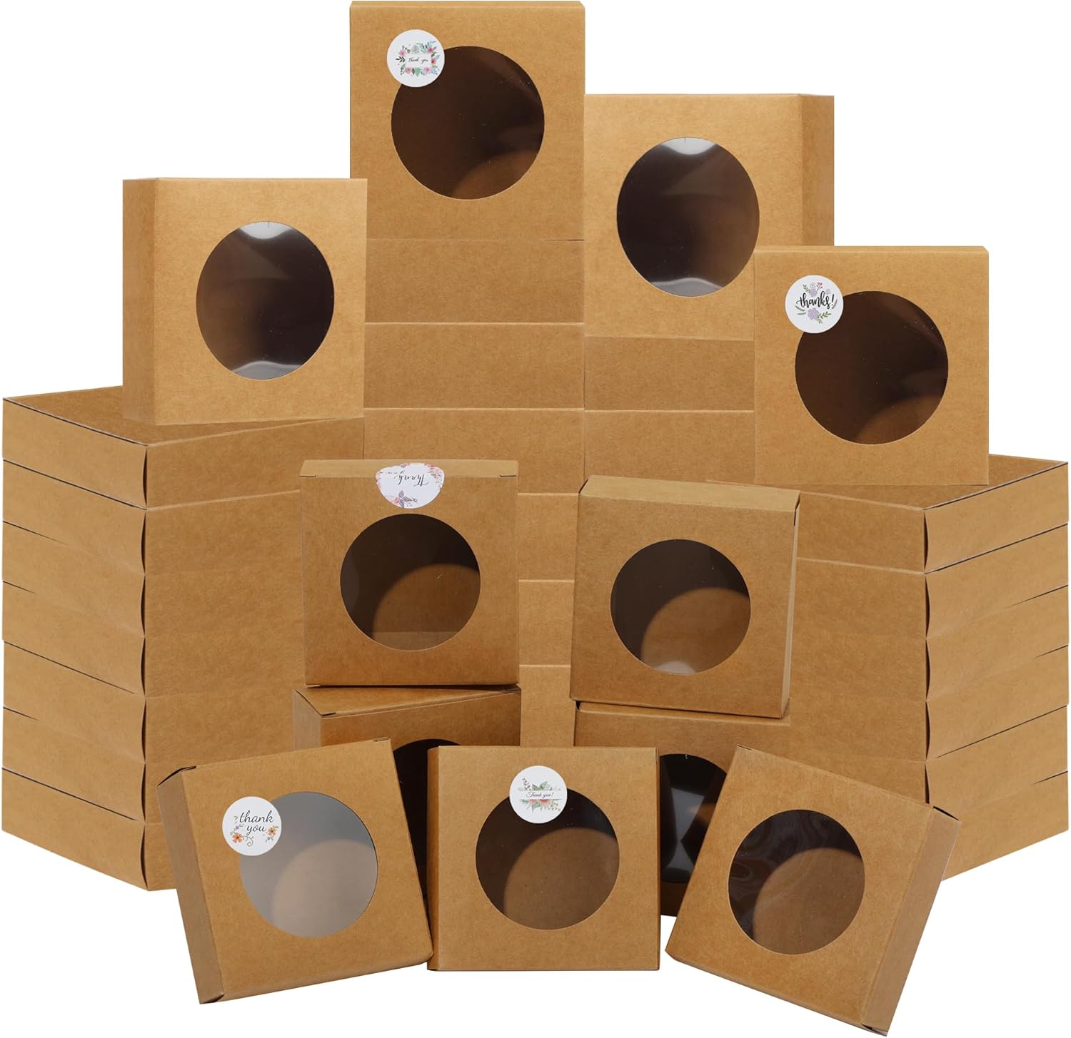 Liobelon 30 Pack Kraft Paper Soap Boxes with Clear Windows