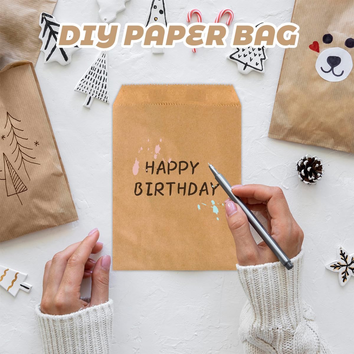 OTURGC 100 Pack Brown Kraft Paper Bags 6x9 Inch