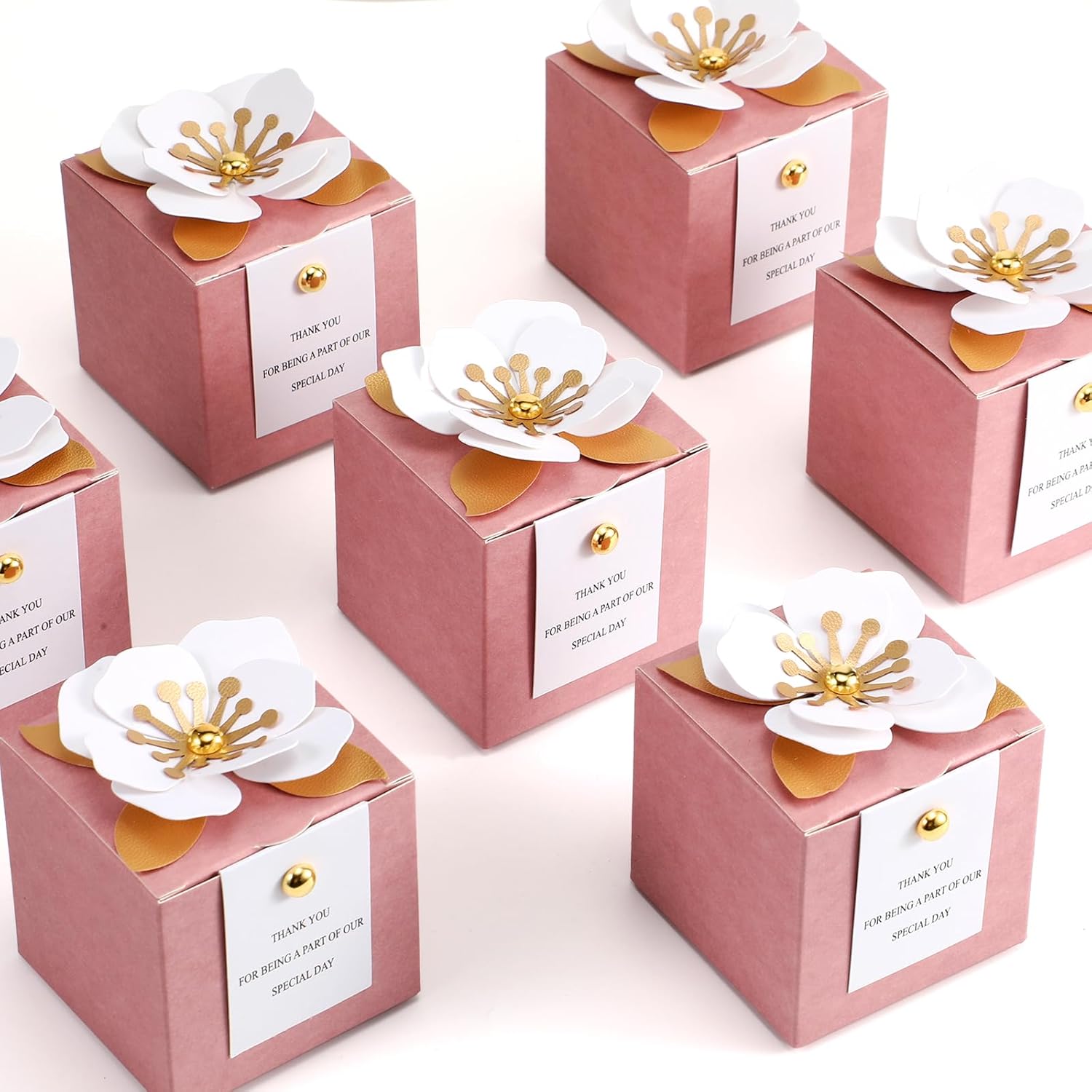 Affrolling 50 Pcs Wedding Favor Boxes with Pink Thank You Cards