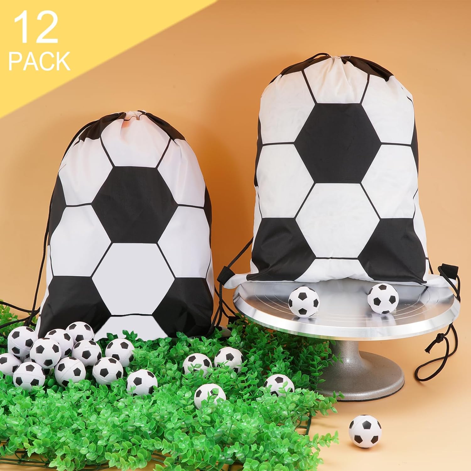12 Pack Soccer Drawstring Bags for Parties and Gifts