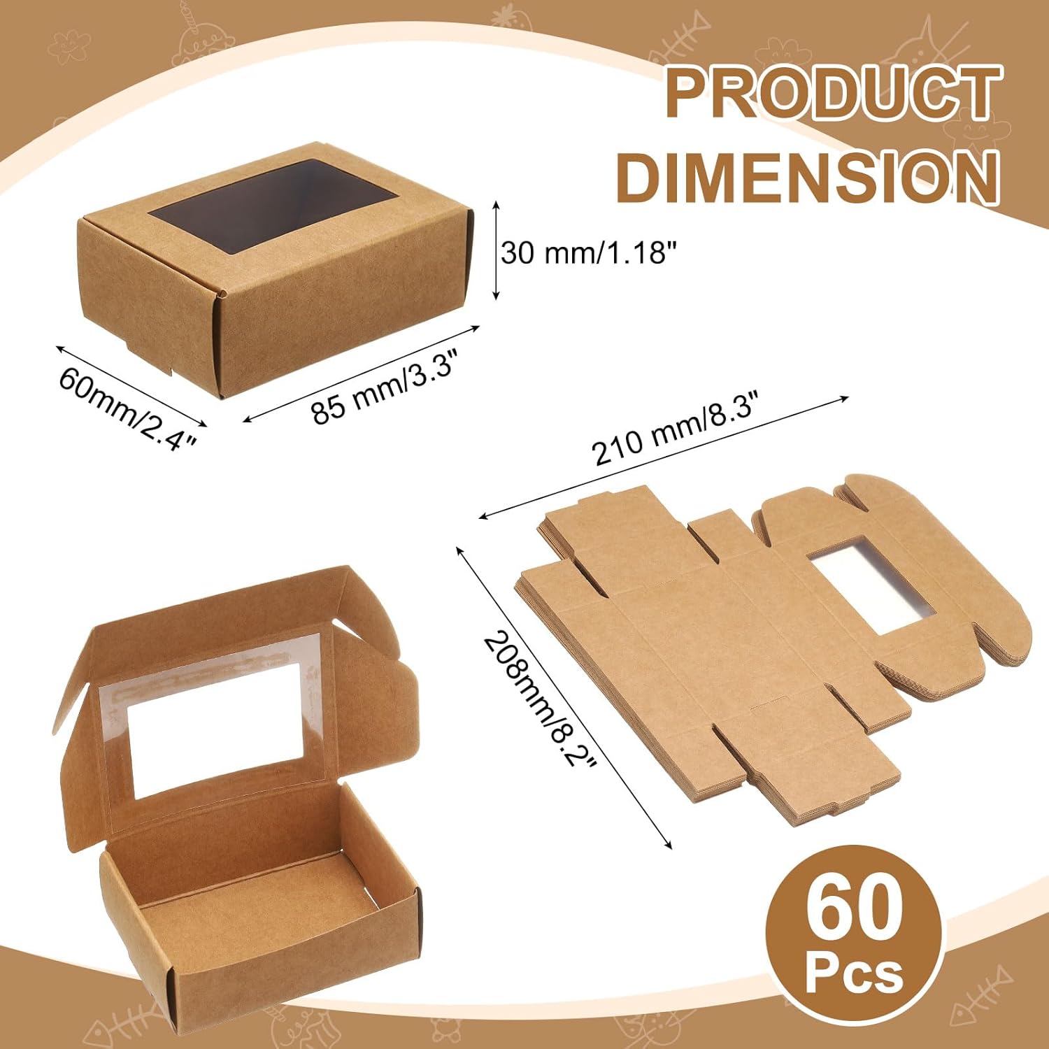 Uxcell 60 Pcs Kraft Soap Boxes with Clear Window