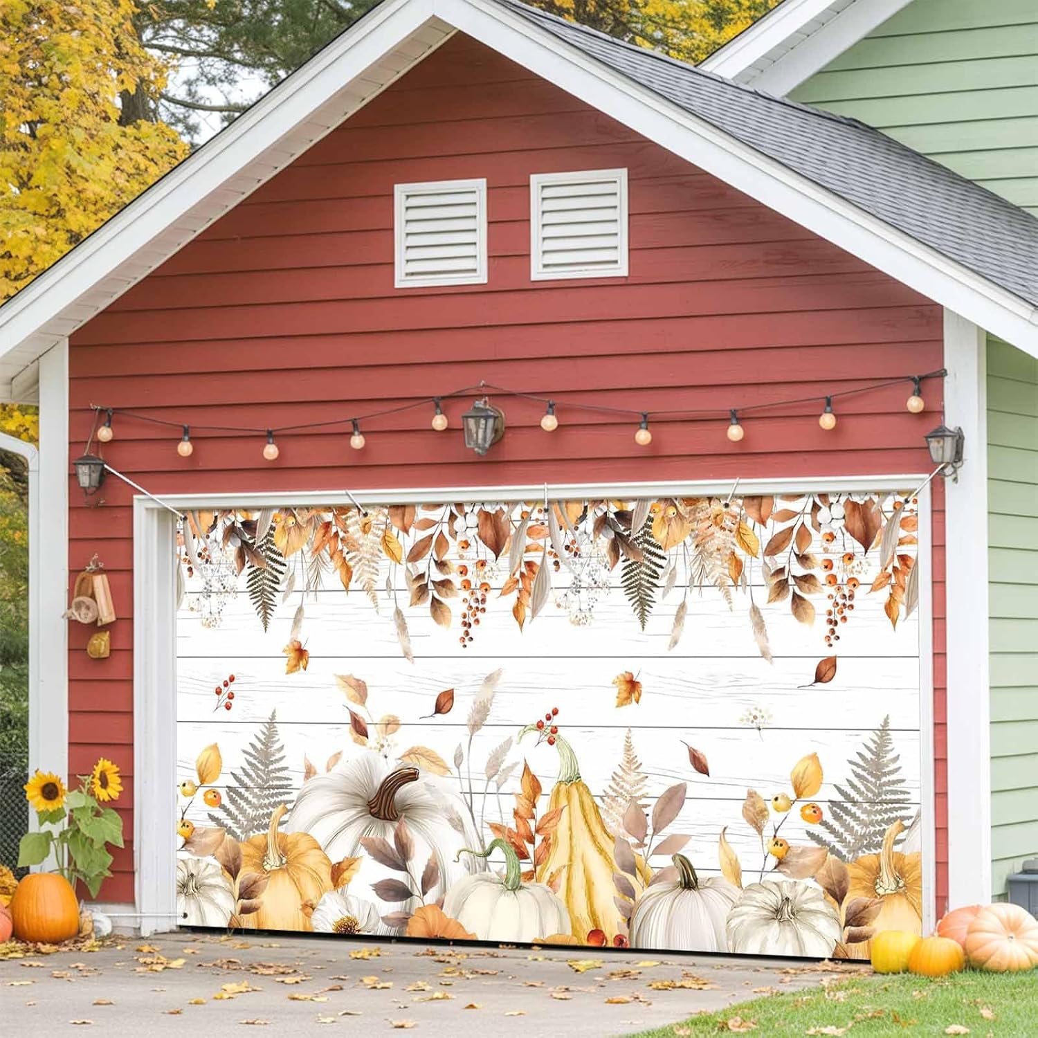 Fall Garage Door Banner with Pumpkins and Maple Leaves