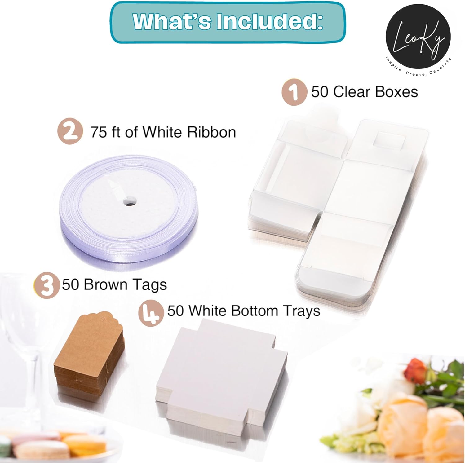 LeoKy 50-Pack Clear Treat Boxes for Macarons Chocolates Party Favors