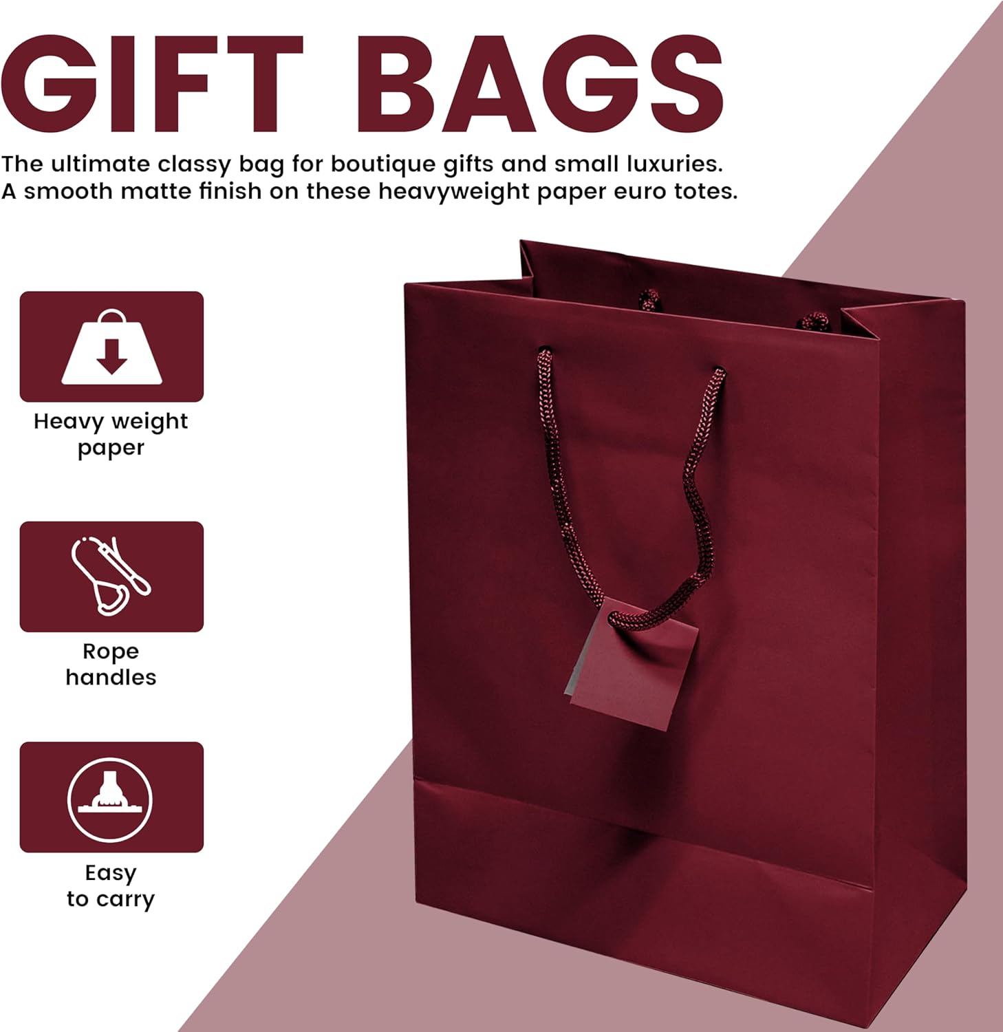 Novel Box Burgundy Gift Bags with Handles 10 Pack