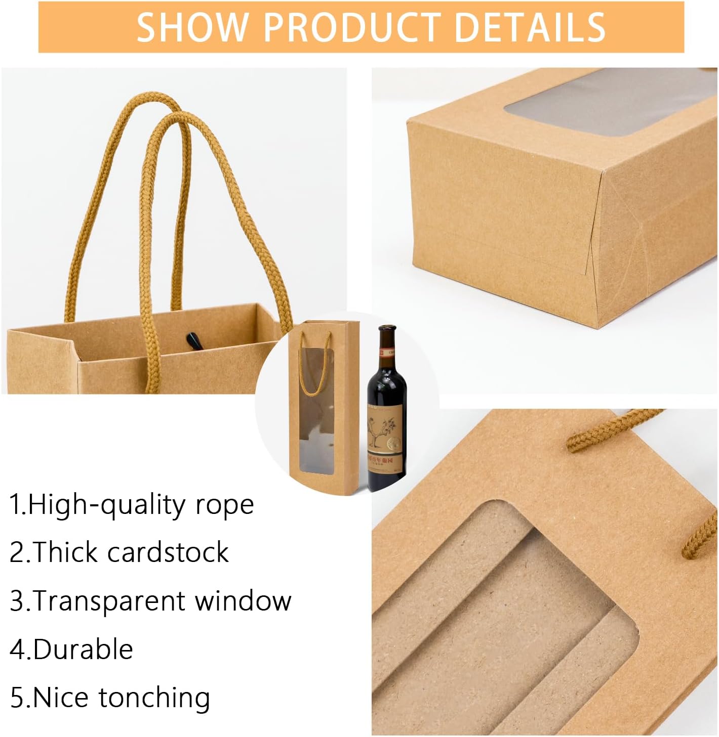 Ssyuysto 12 Pc Brown Wine Gift Bags with Clear Window