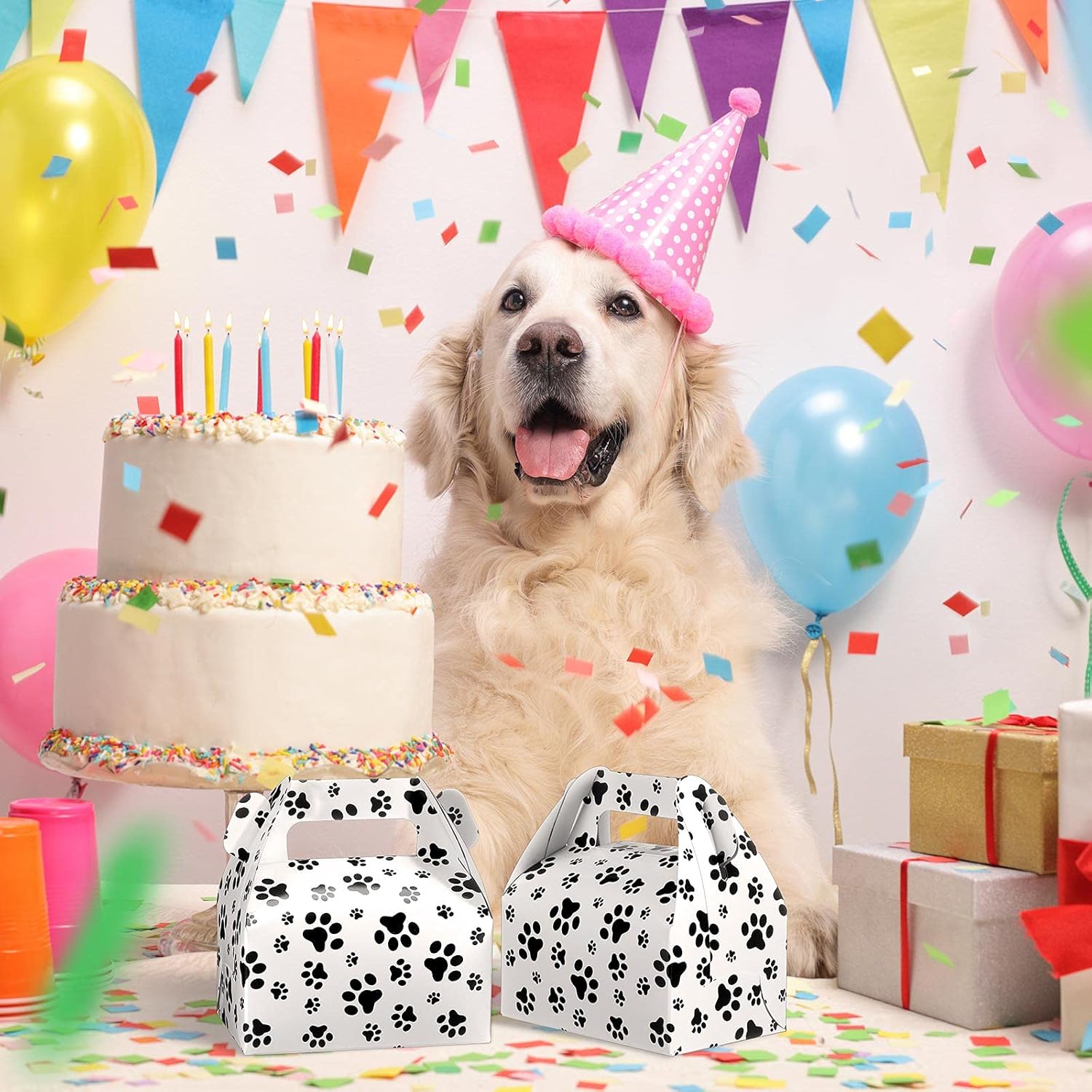 Zonon 16 Piece Paw Print Gift Box for Dog Parties