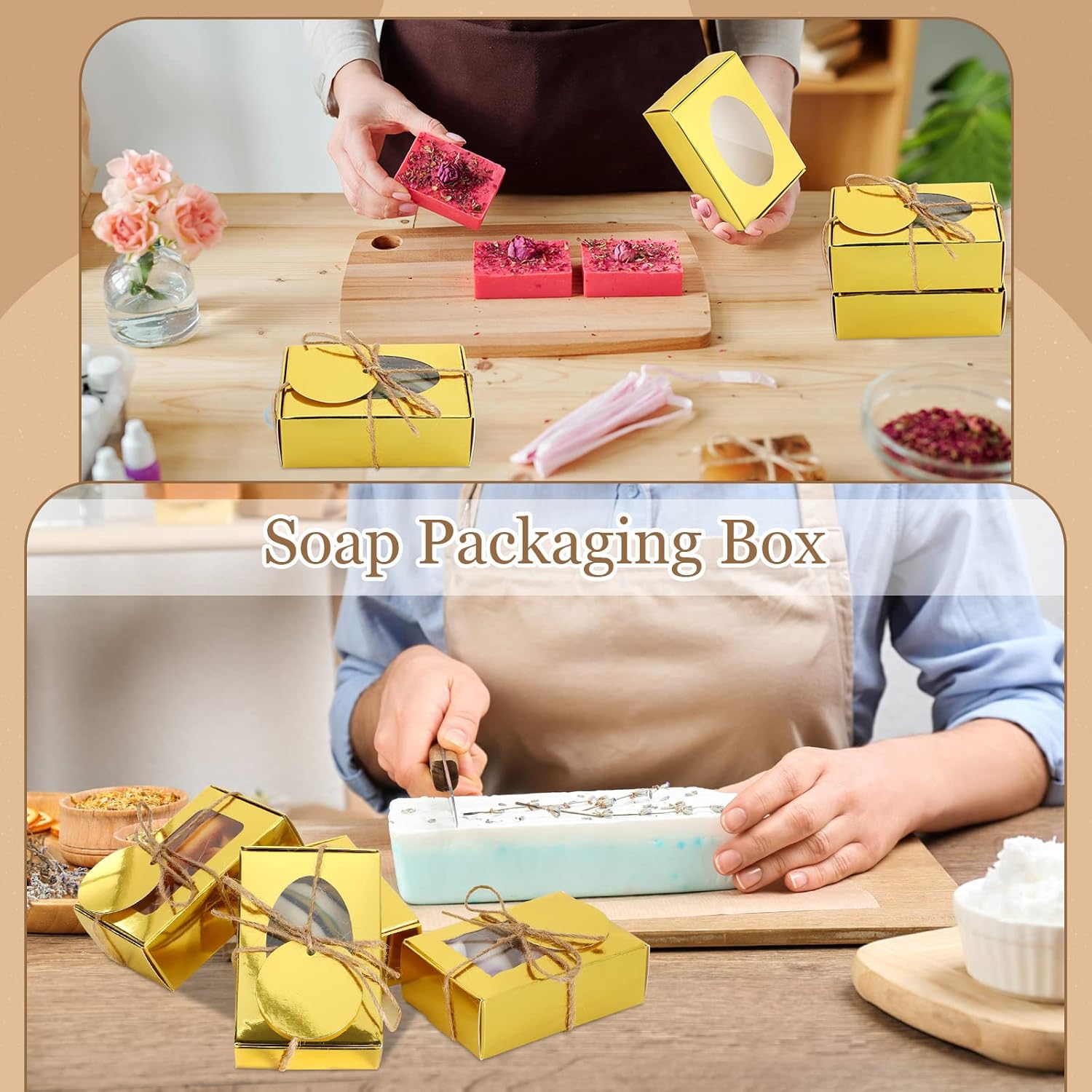 Yexiya 60 Pcs Kraft Soap Boxes with Window for Gifts