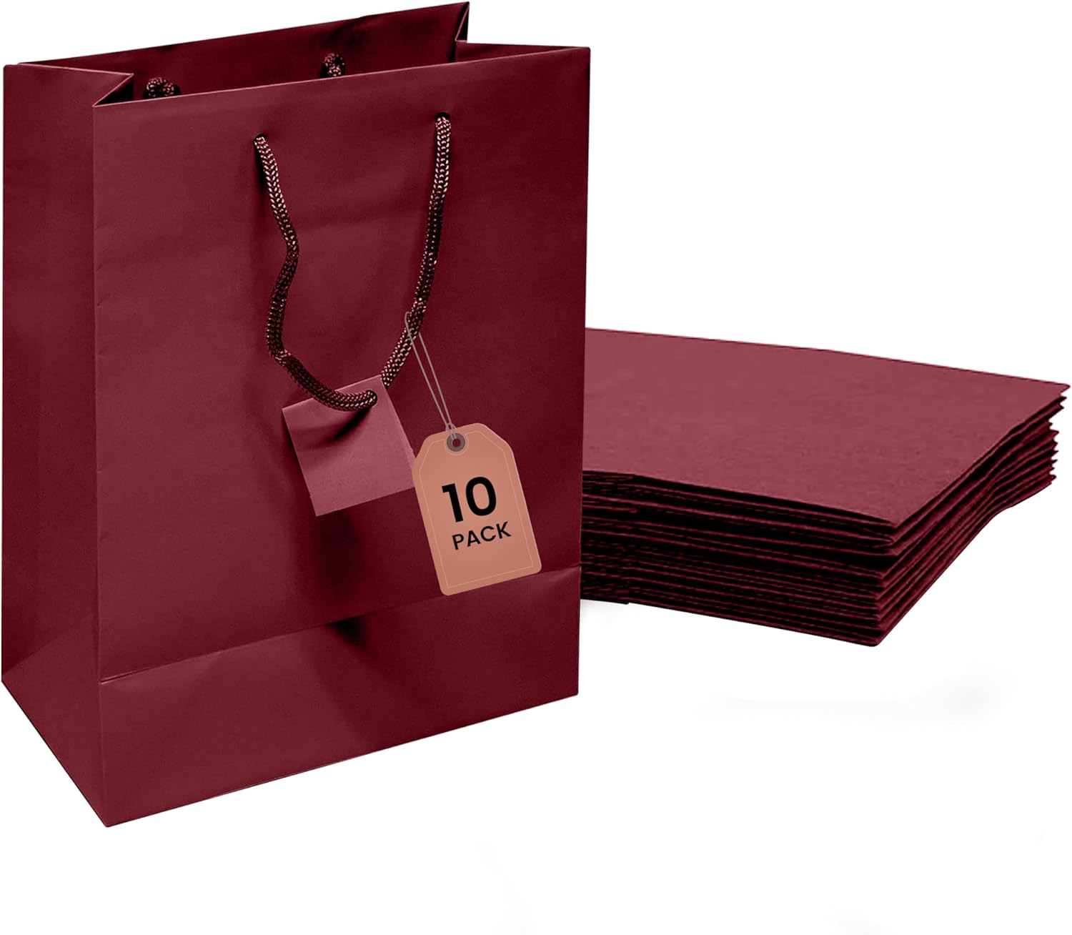 Novel Box Burgundy Gift Bags with Handles 10 Pack