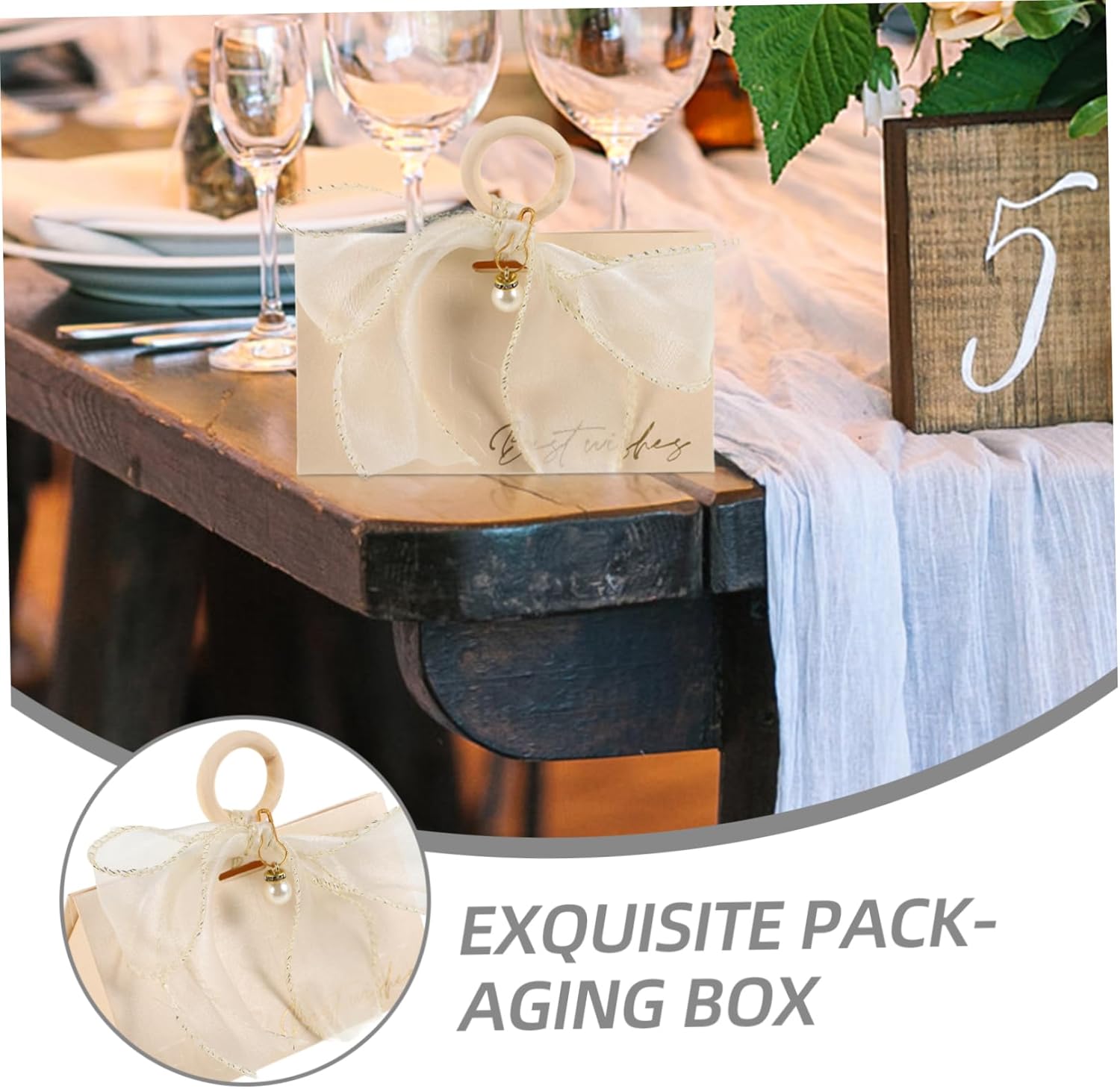 KOMBIUDA 10pcs Wedding Favor Boxes with Handle and Gold Trim