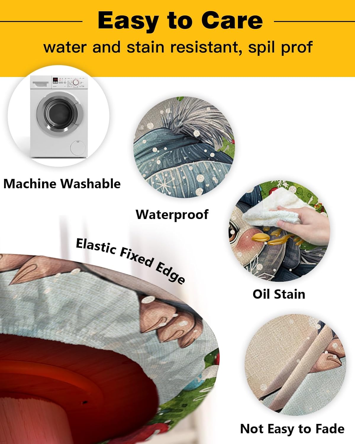 Christmas Penguin Round Waterproof Table Cover Fitted Tablecloth