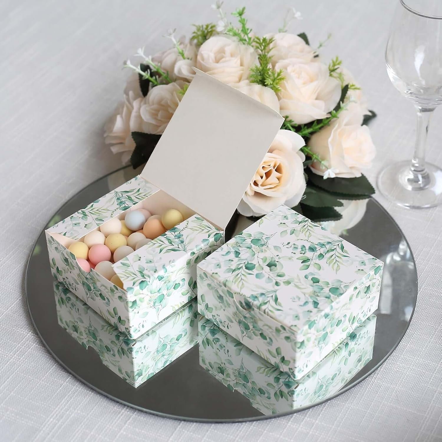 Efavormart 25 Pack White Green Eucalyptus Gift Boxes