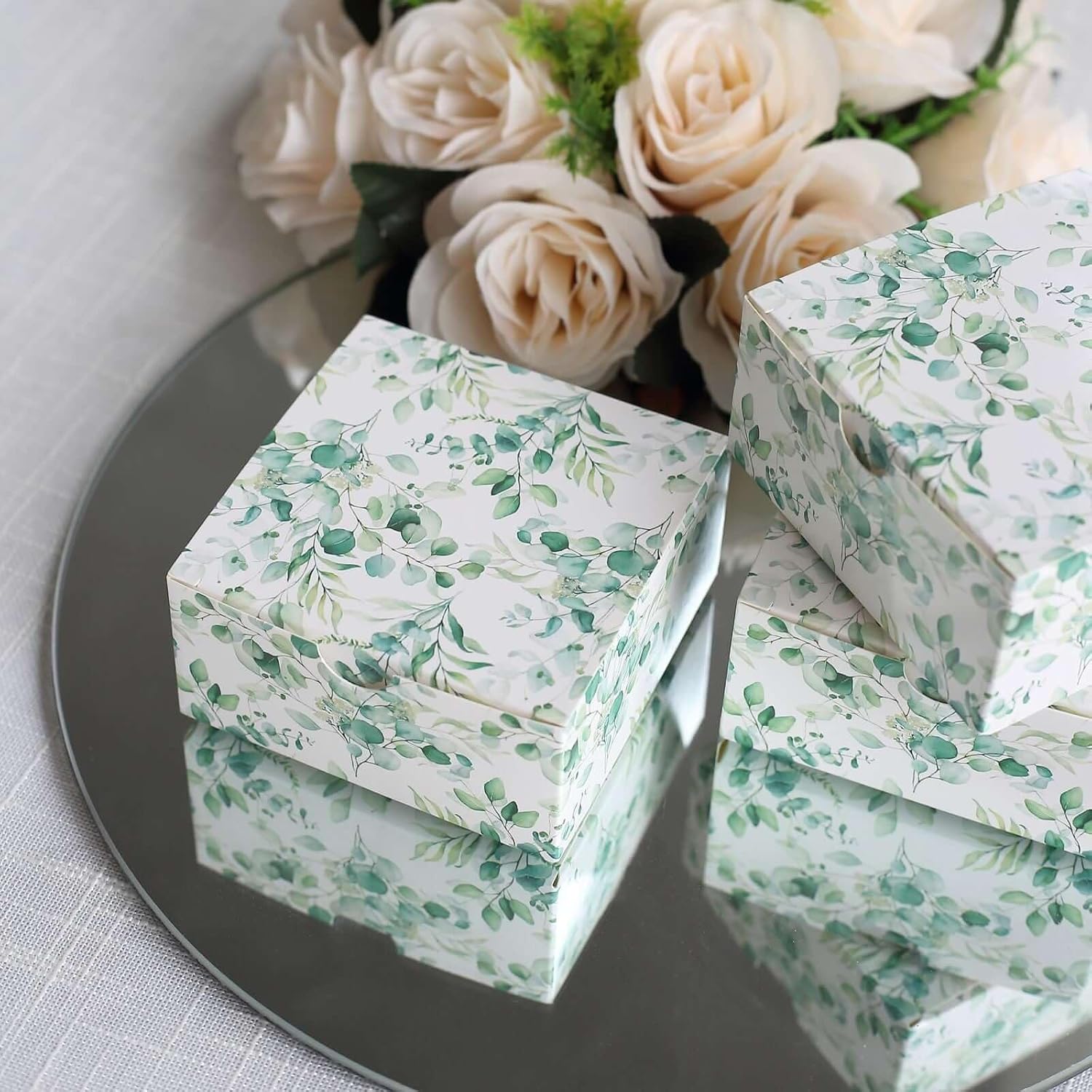 Efavormart 25 Pack White Green Eucalyptus Gift Boxes
