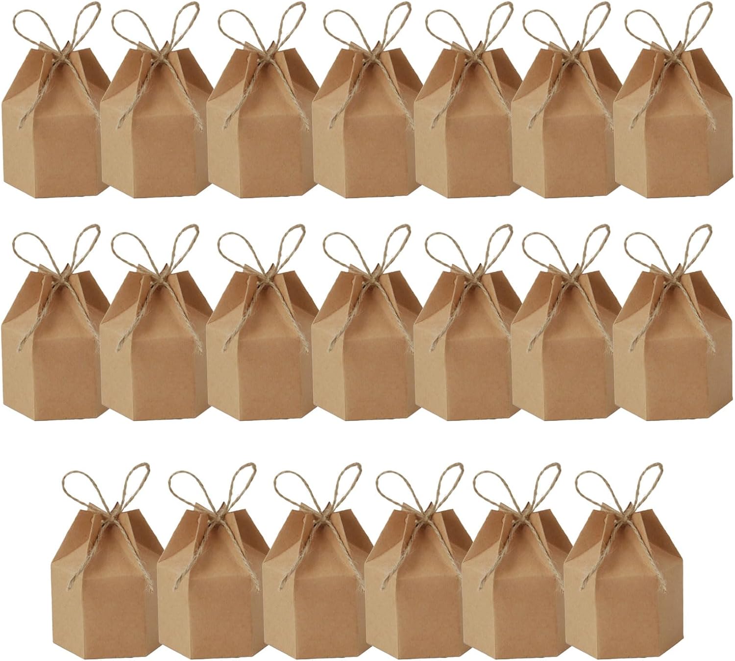 GUEDKIKL 20 Pcs Hexagon Kraft Paper Gift Boxes with Twine