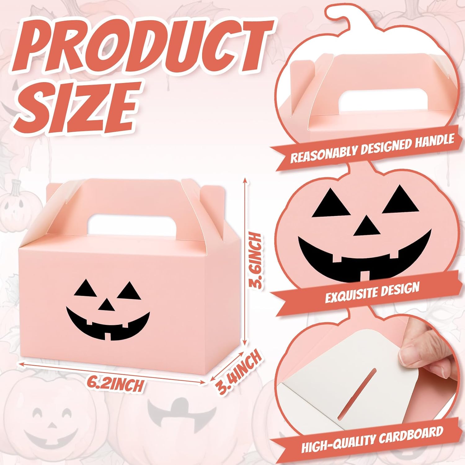 JarThenaAMCS 50Pcs Pink Halloween Treat Boxes with Handle