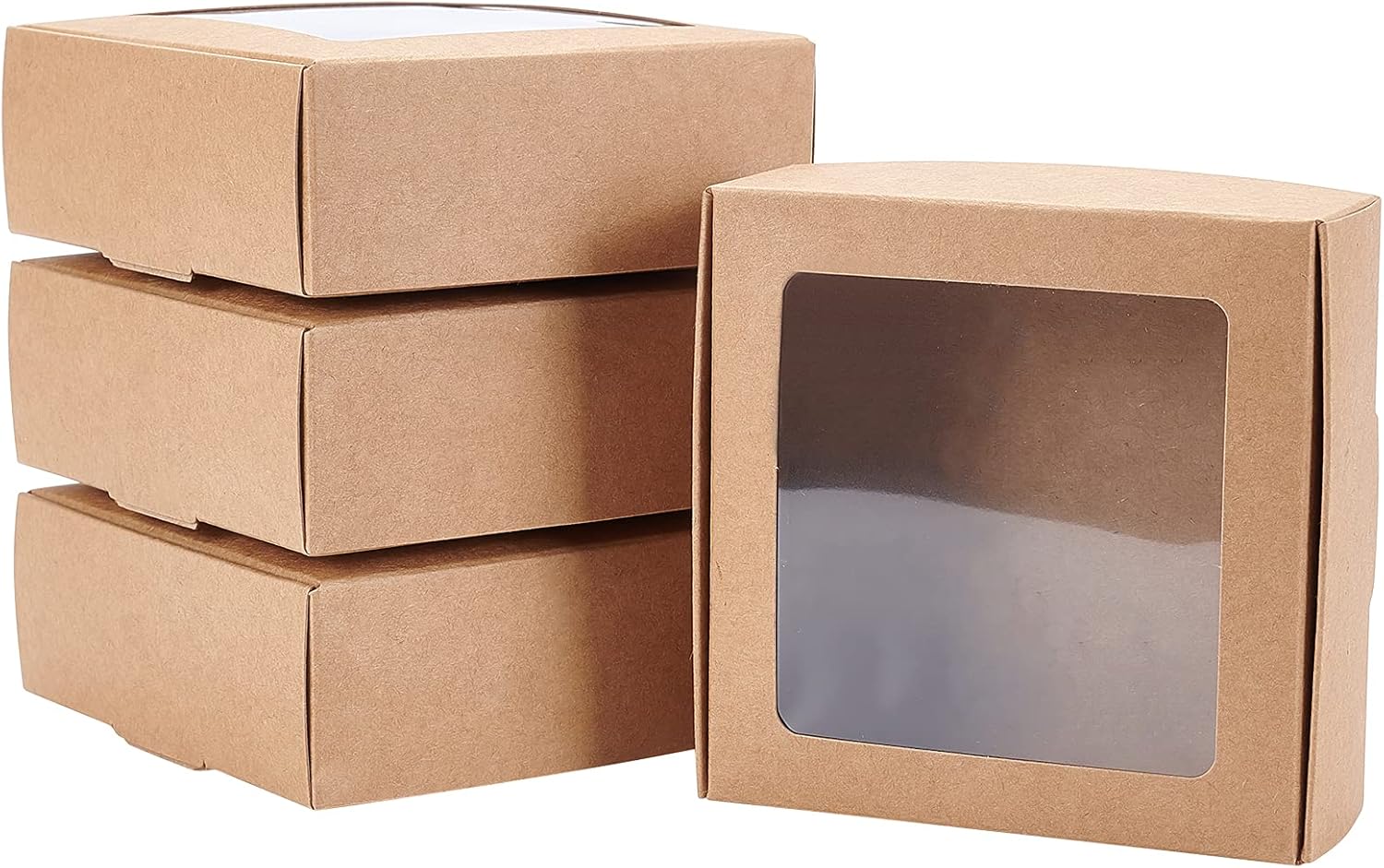 BENECREAT 20 Pack Square Brown Kraft Gift Boxes with Clear Windows