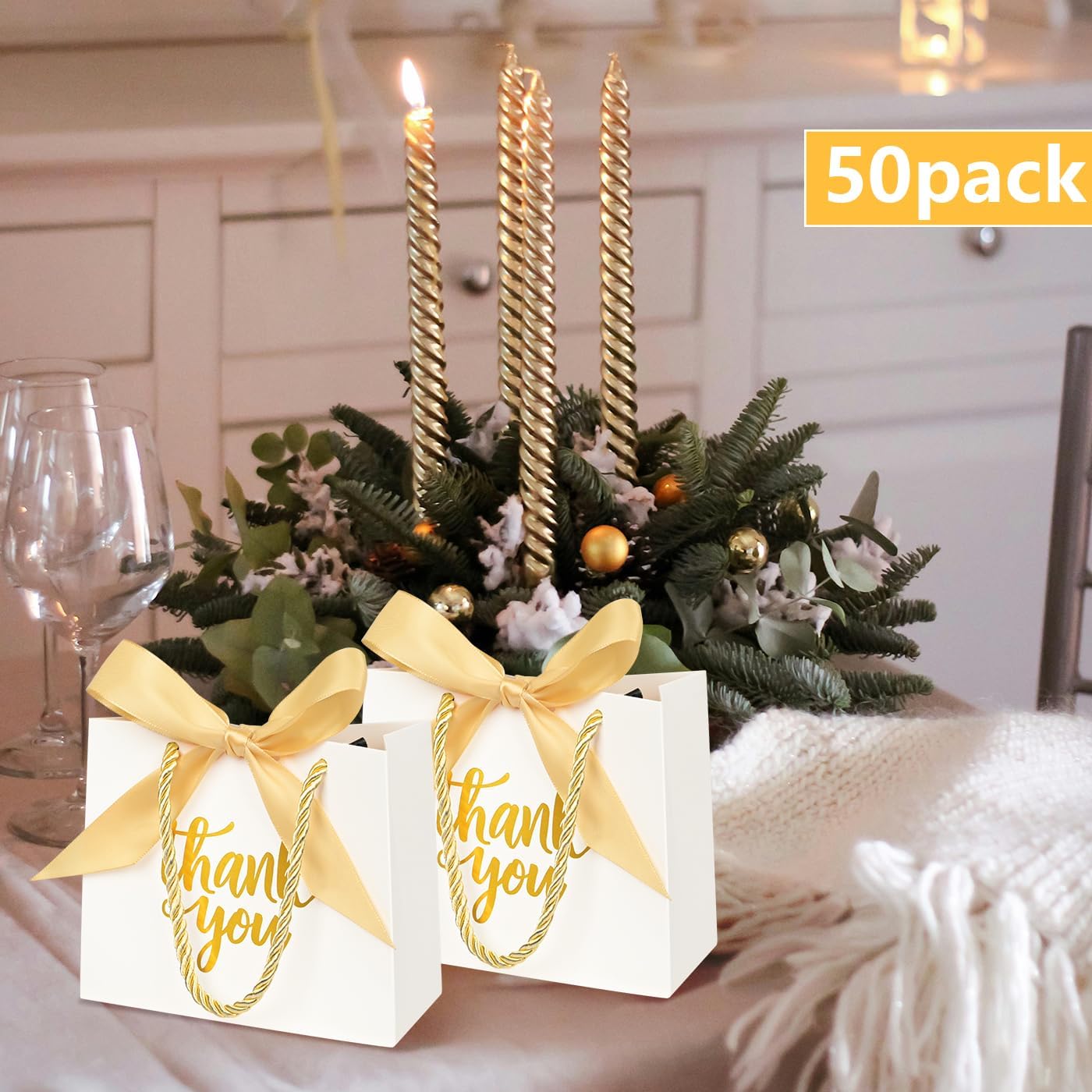 Nimbbex 50 Pack Mini Thank You Gift Bags with Handles