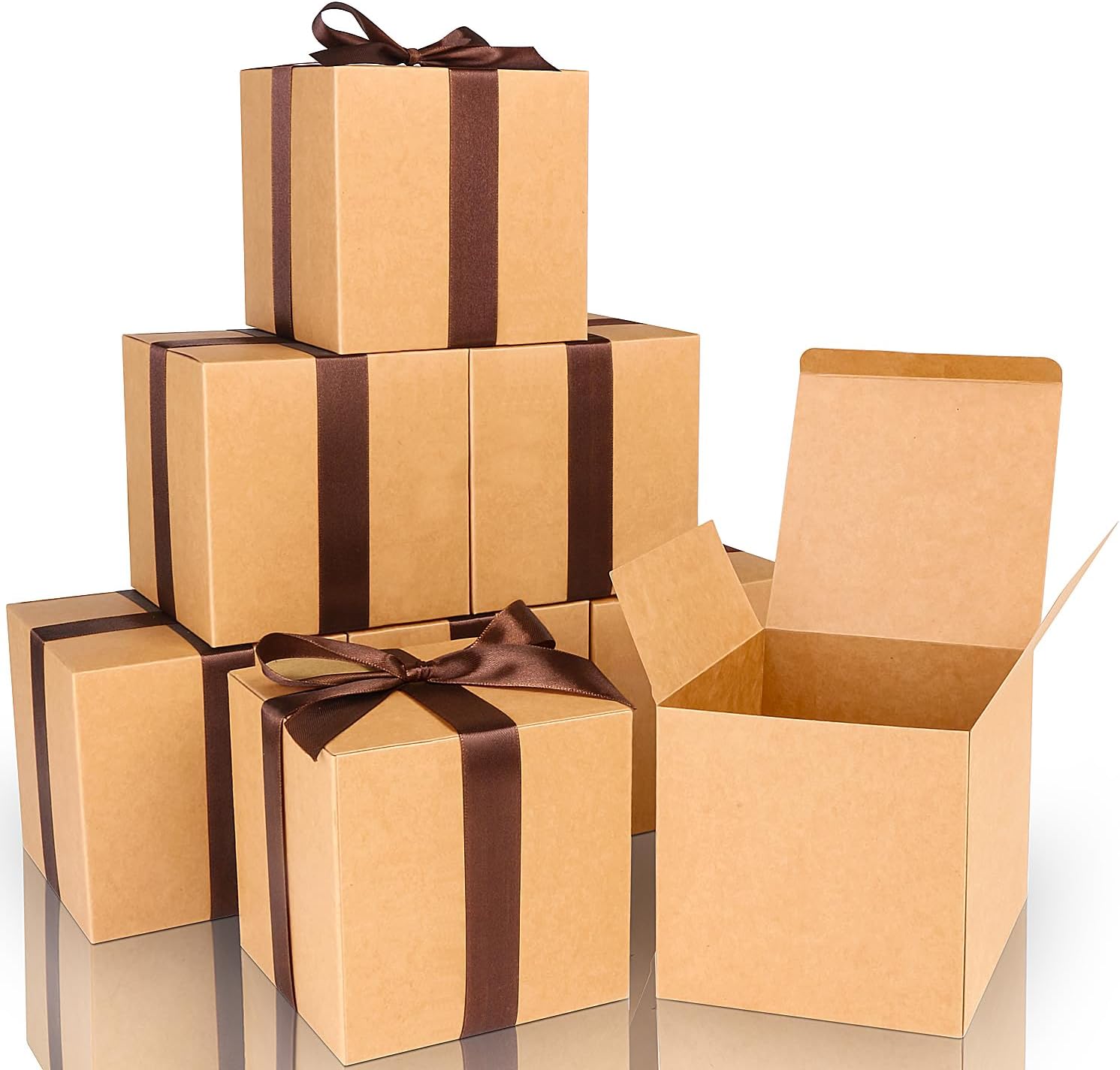 COTOPHER 25 Pack Brown Cube Gift Boxes with Lids and Ribbons