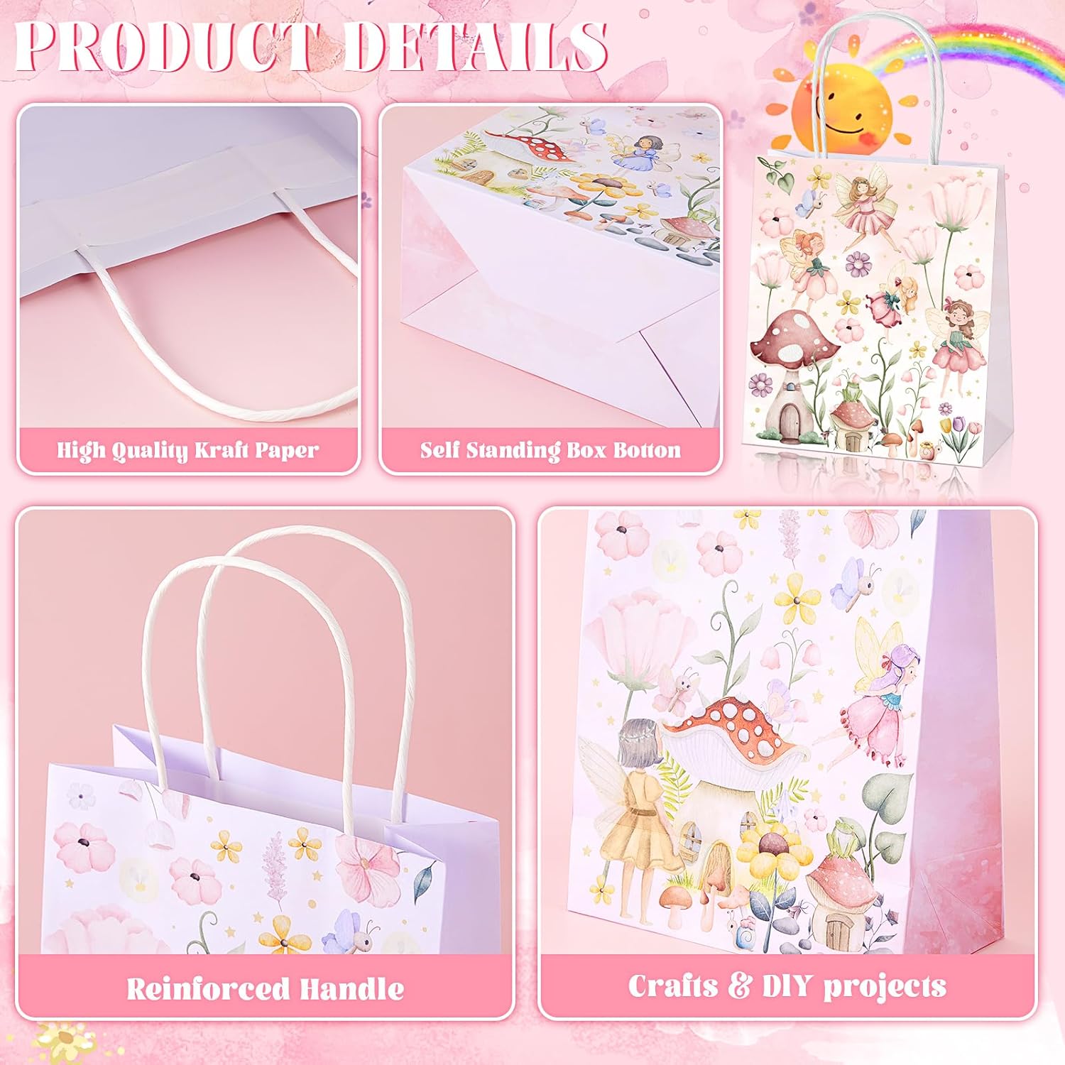 Dinifee 12 Pcs Floral Fairy Gift Bags with Handles