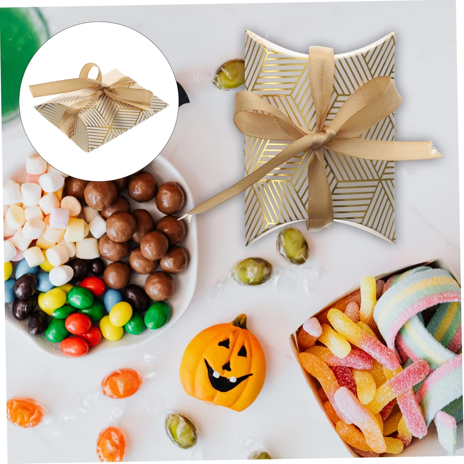 HAPINARY 50pcs Foil Striped Pillow Boxes for Wedding Party Favors