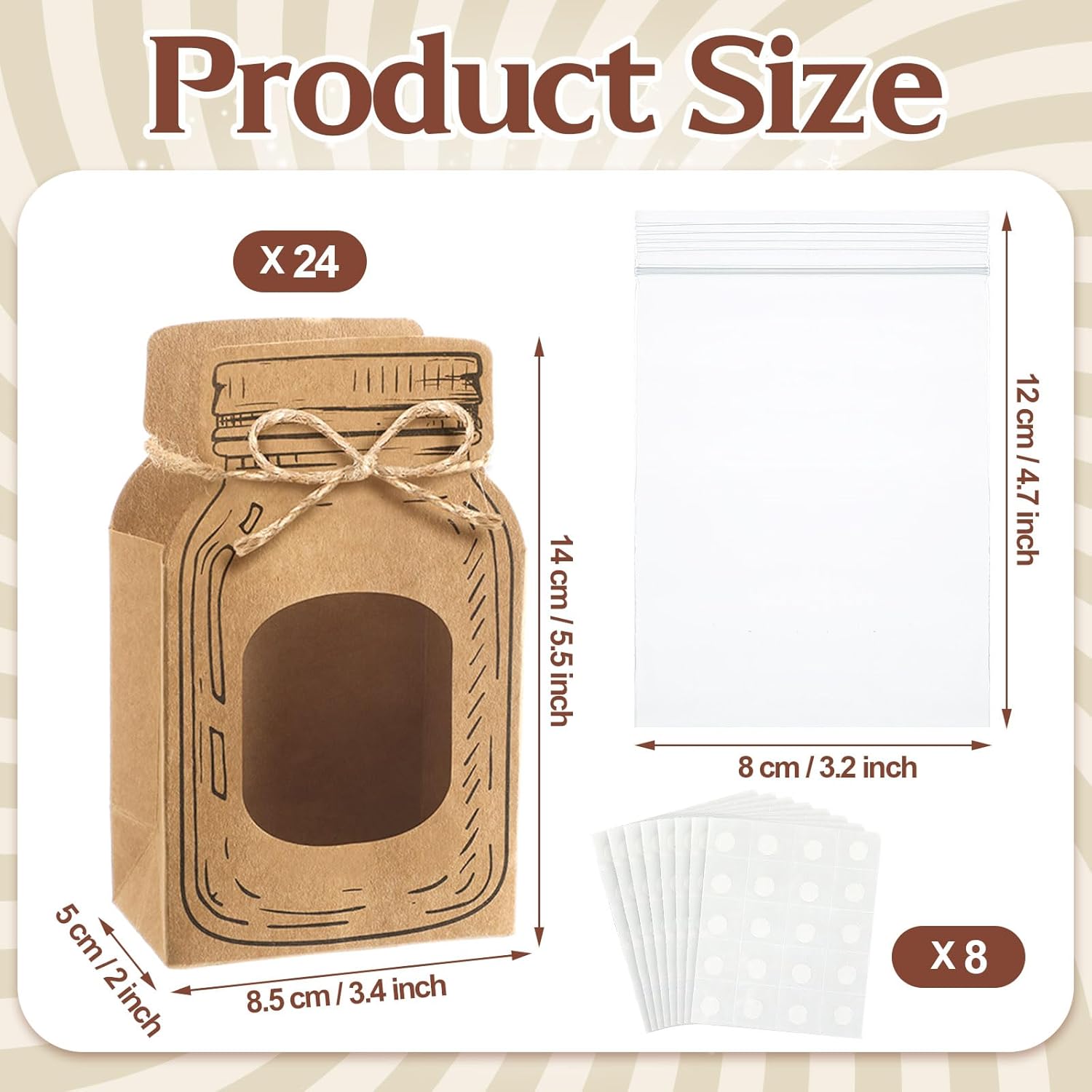 Yexiya Mini Kraft Paper Mason Jar Treat Bags 24 Pcs
