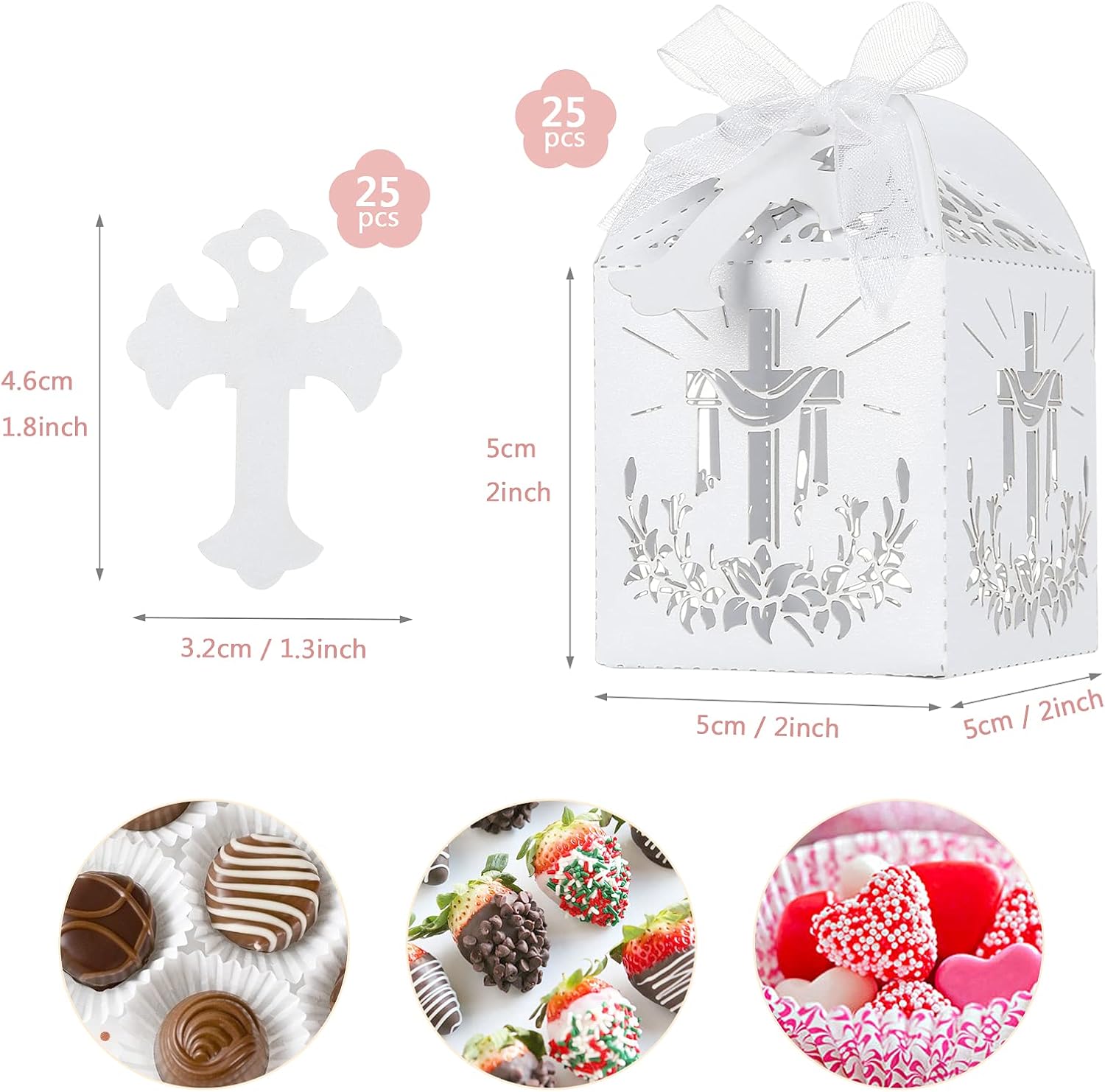 LEMESO Laser Cut Favor Boxes White 2x2x2 Inch Set