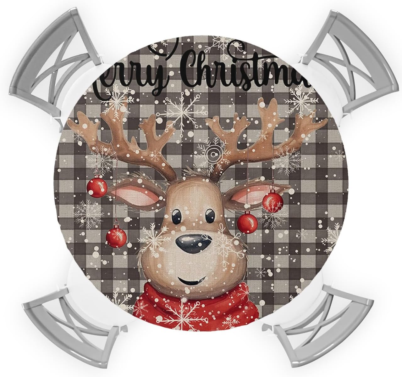 Christmas Elk Round Waterproof Table Cover Fitted Tablecloth