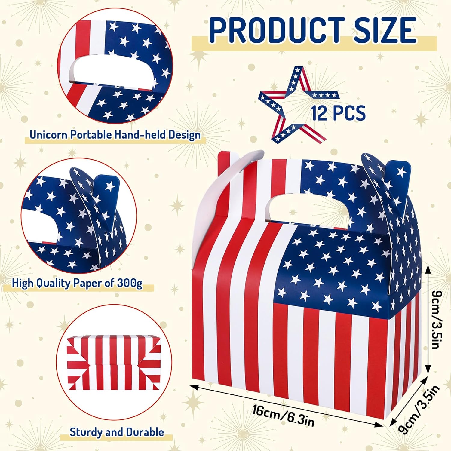 Whaline 12Pcs Patriotic Treat Box with Handle