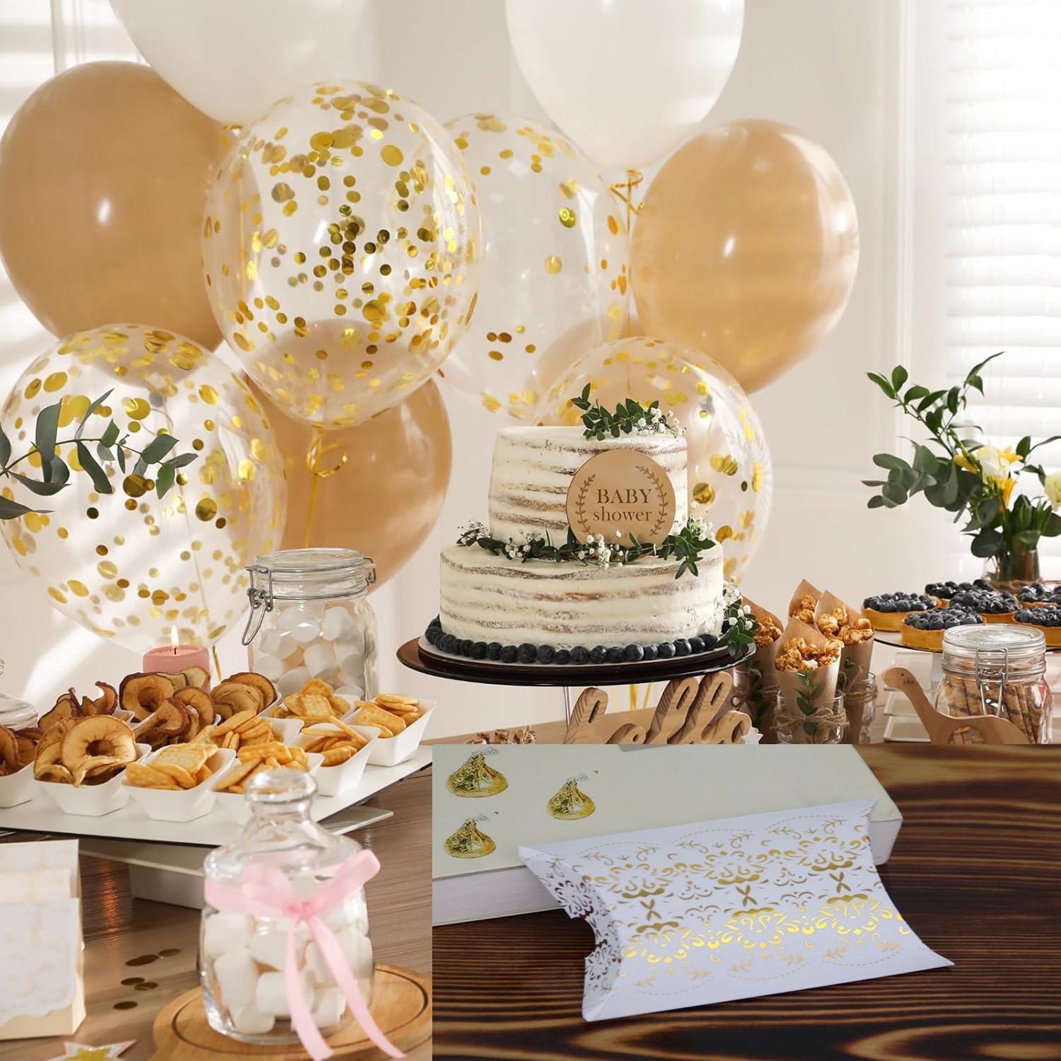VstarOne 40 PCS Gold Flower Gift Pillow Boxes