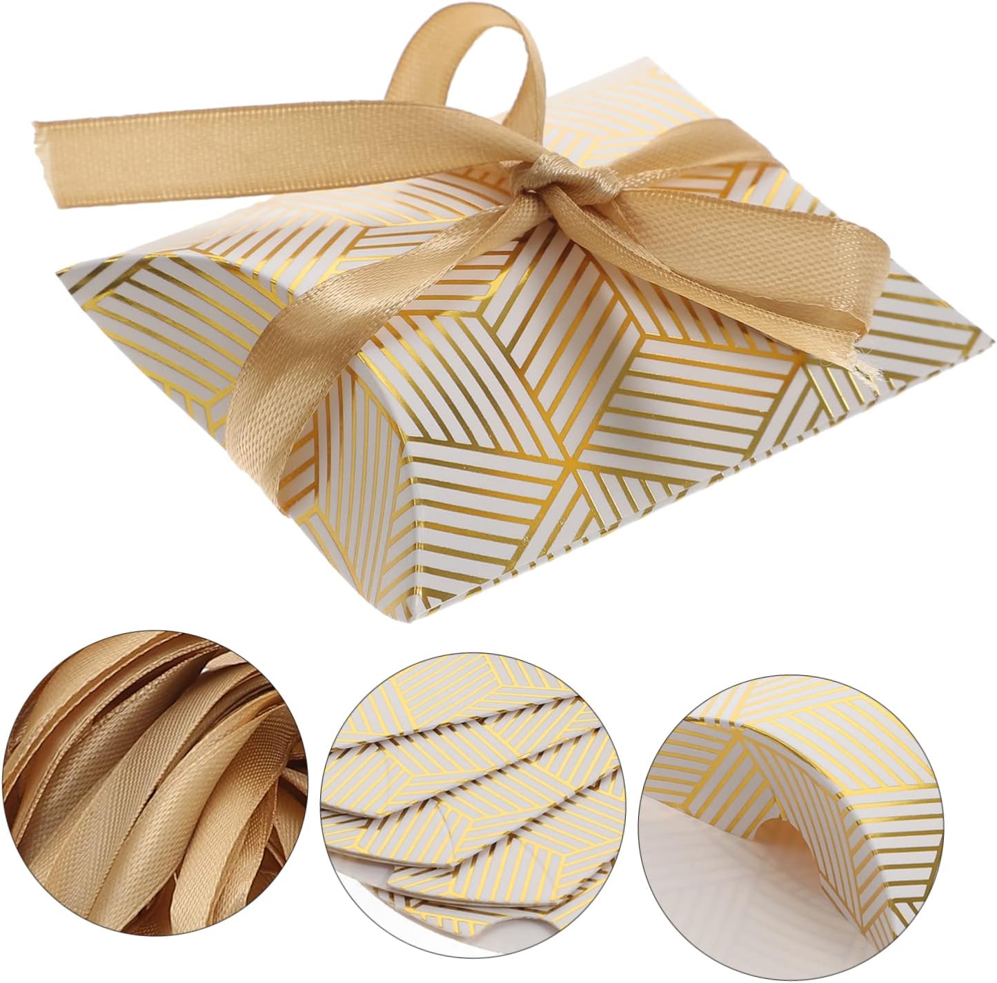 HAPINARY 50pcs Foil Striped Pillow Boxes for Wedding Party Favors