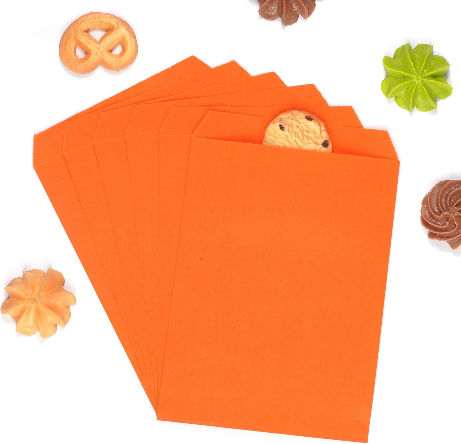 Quotidian Orange Flat Kraft Paper Bags 5x7in Pack of 100