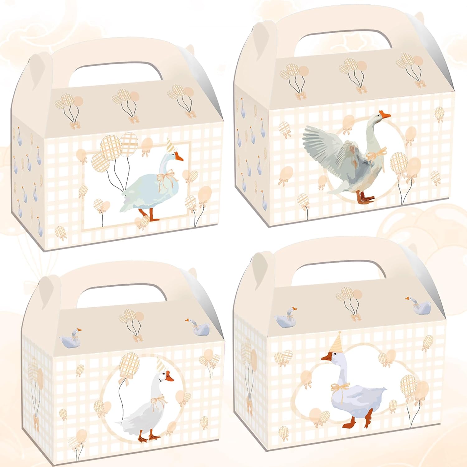 Silly Goose Themed 12 Piece Beige Gingham Party Boxes