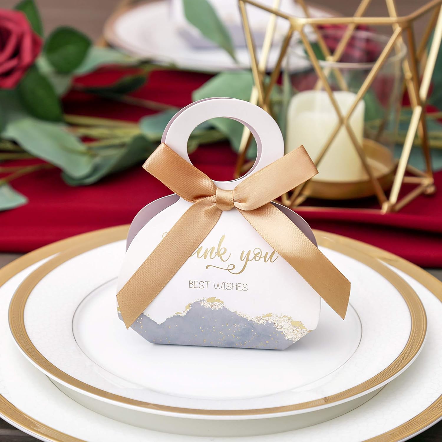 DORIS HOME 50 Pcs Grey Gift Boxes with Gold Ribbons