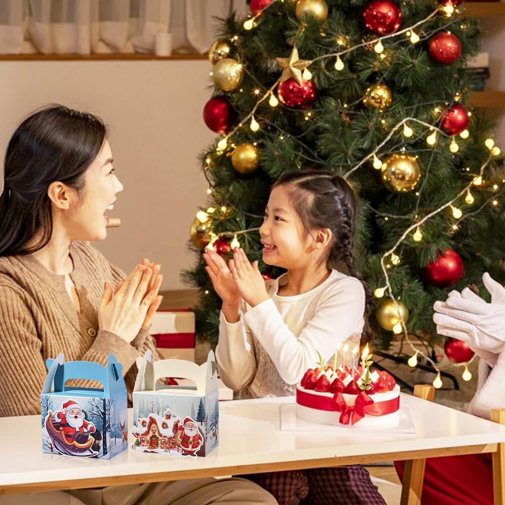 50PCS Christmas Treat Boxes with Handle Santa Gift Boxes