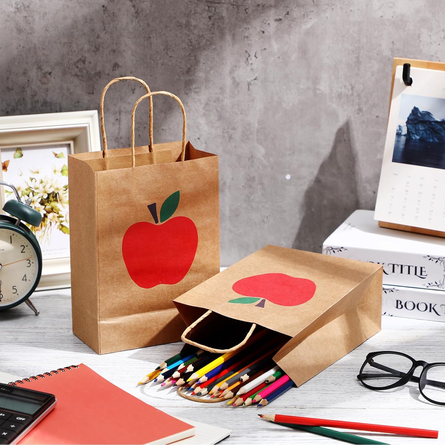 Kolldenn 48 Piece Kraft Apple Gift Bags with Handle