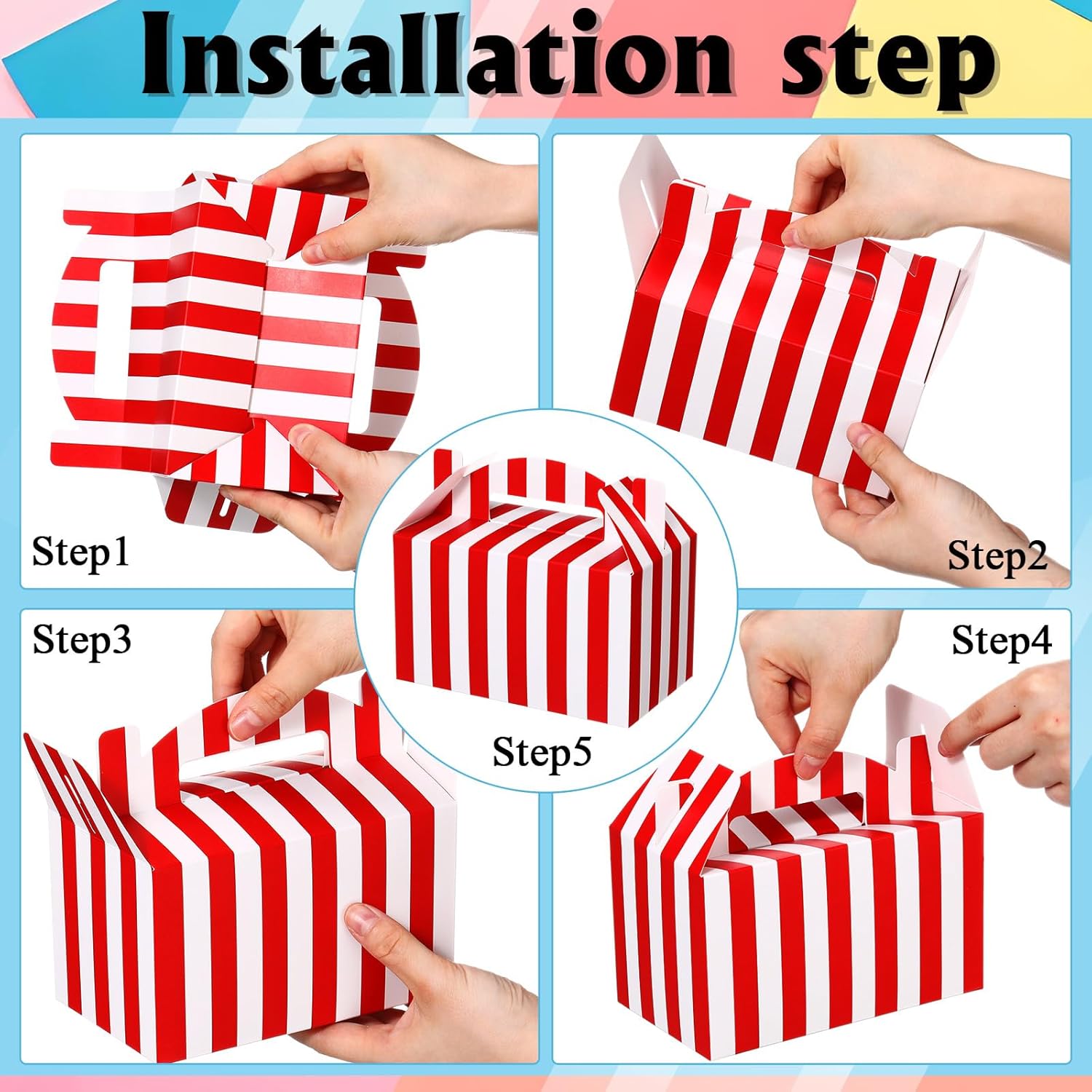24 Pcs Red White Striped Circus Treat Boxes for Birthday Party