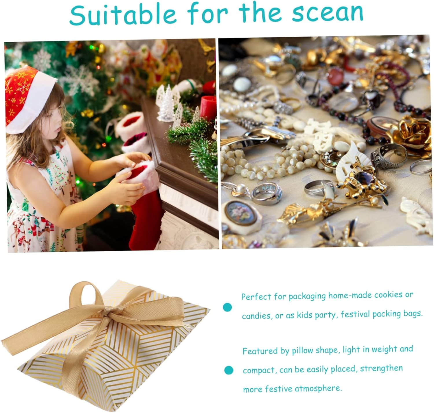 FOMIYES 50pcs Gold Foil Pillow Boxes for Parties and Holidays