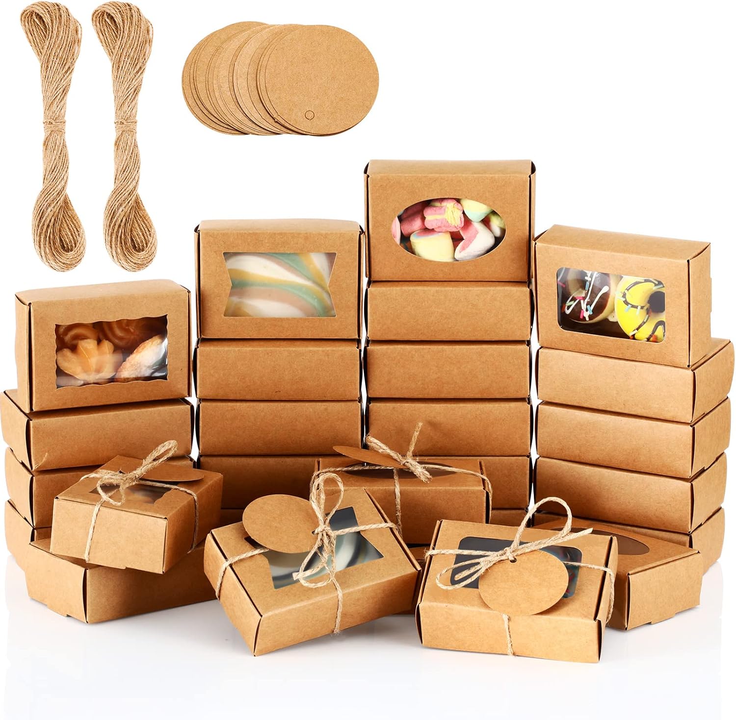 Yexiya 60 Pcs Kraft Gift Boxes with Window