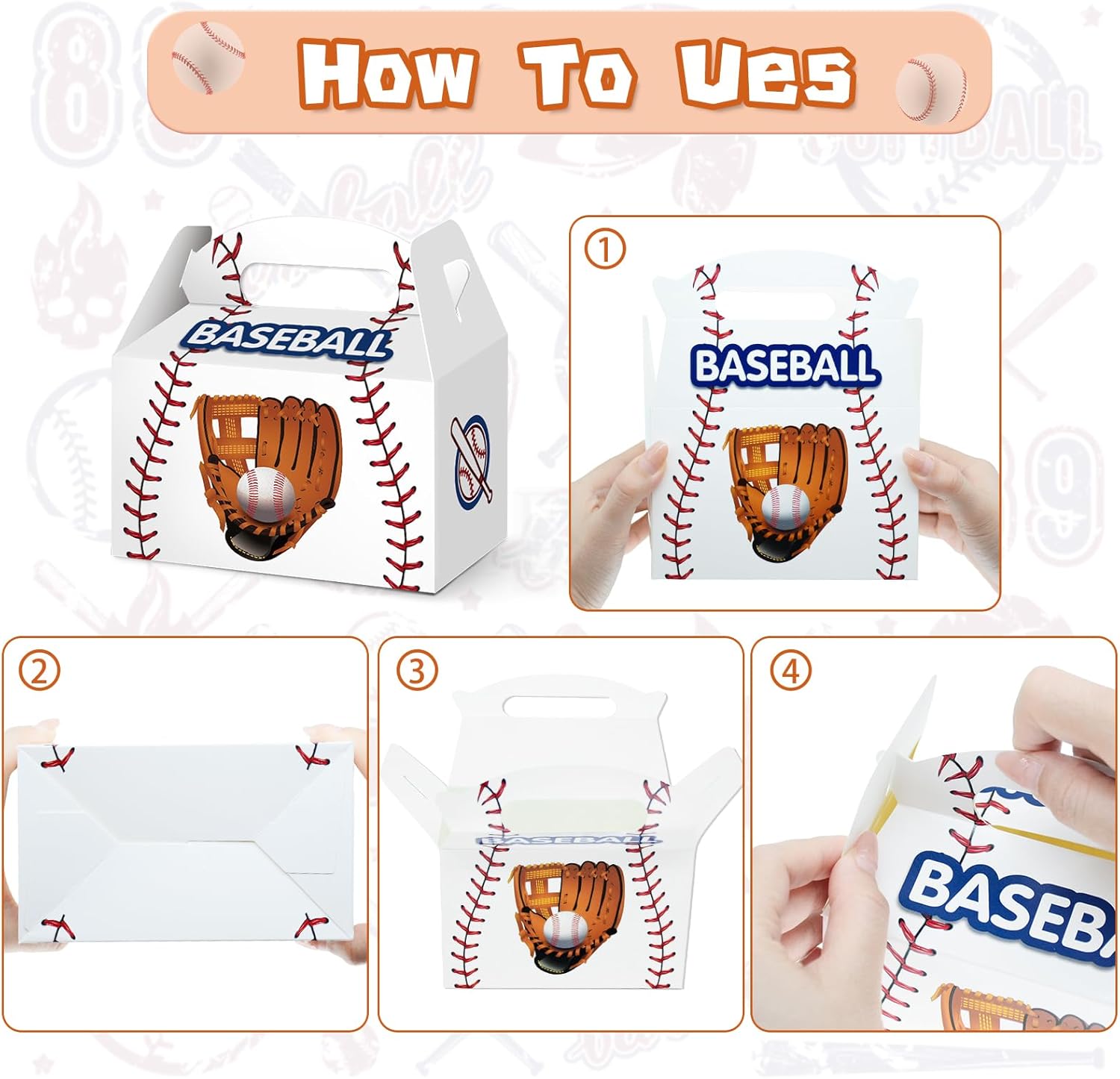 KALEFO 12PCS Baseball Gift Boxes Party Favor Treat Bags