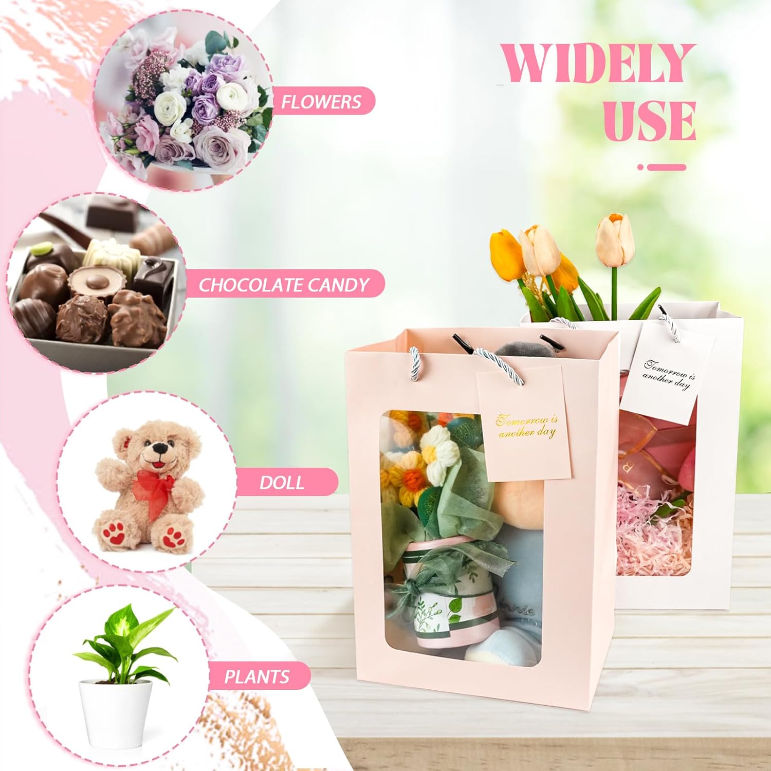 30 PCS White Gift Bags with Clear Window and Handles