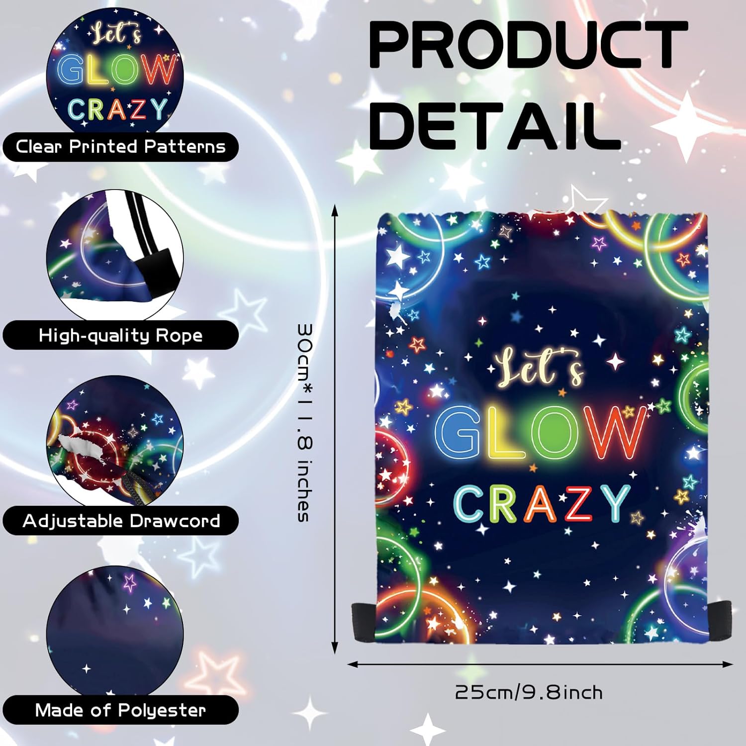 16 PCS Glow in the Dark Drawstring Gift Bags