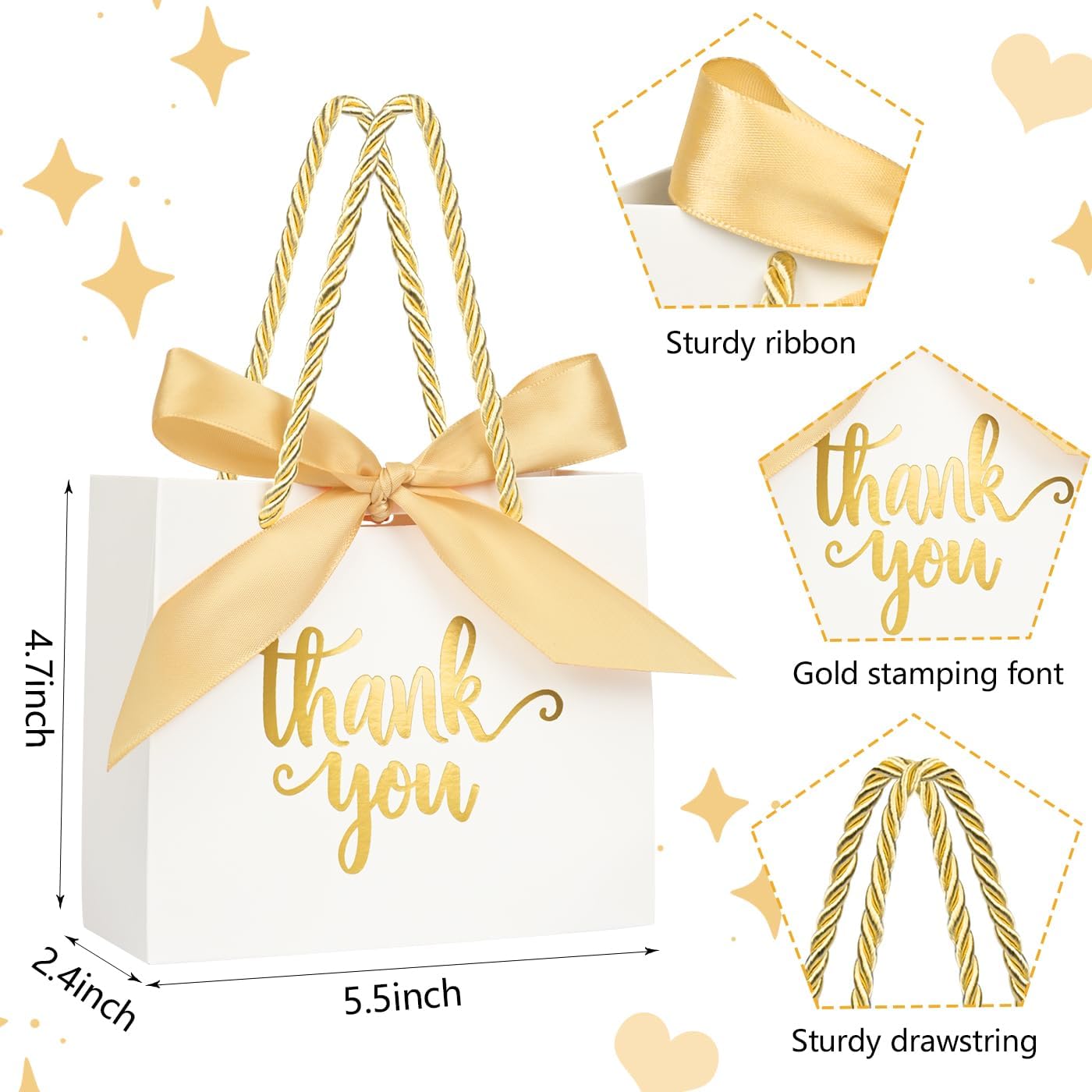 Nimbbex 50 Pack Mini Thank You Gift Bags with Handles