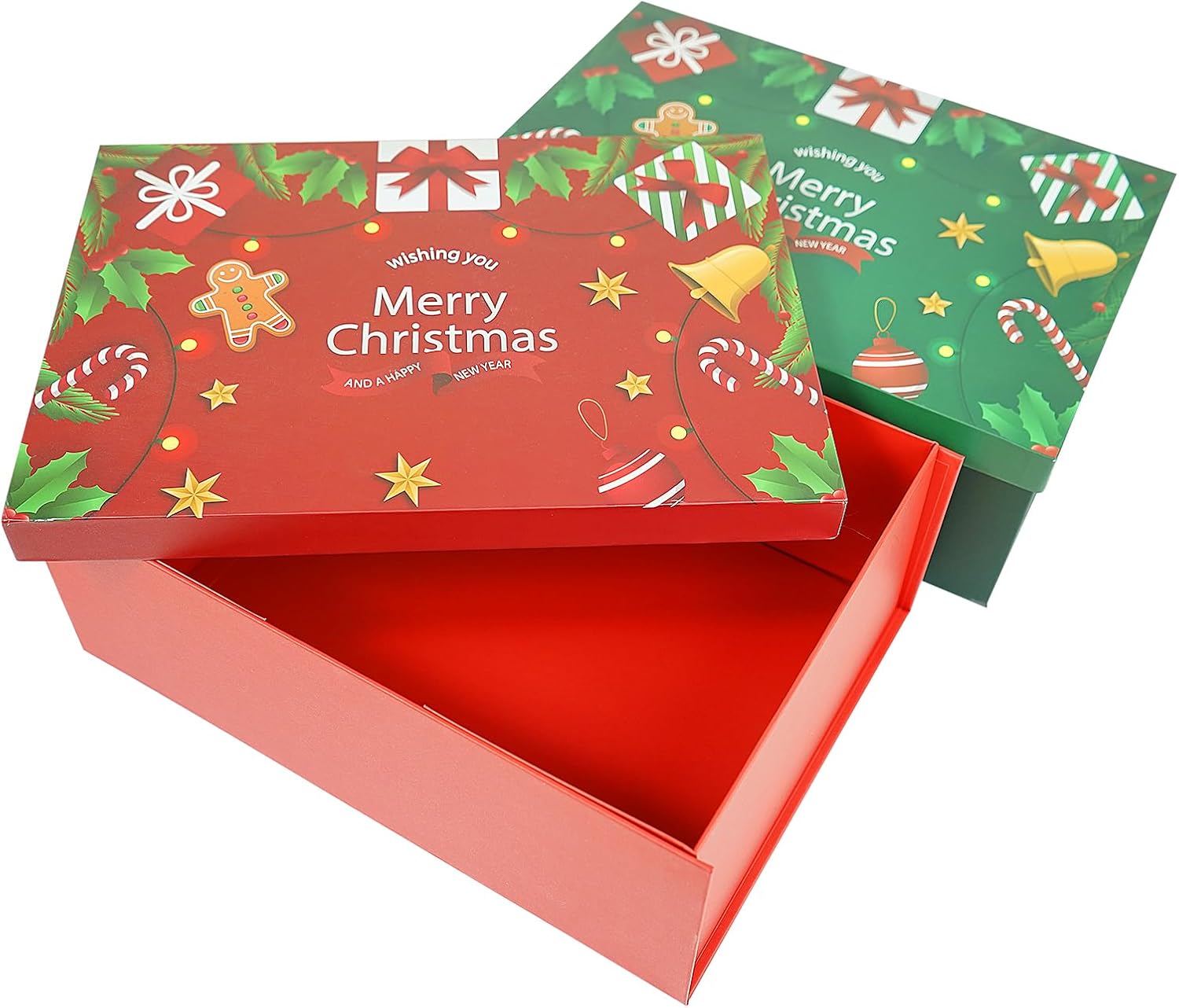 Red Christmas Gift Boxes with Lids 10 Pack
