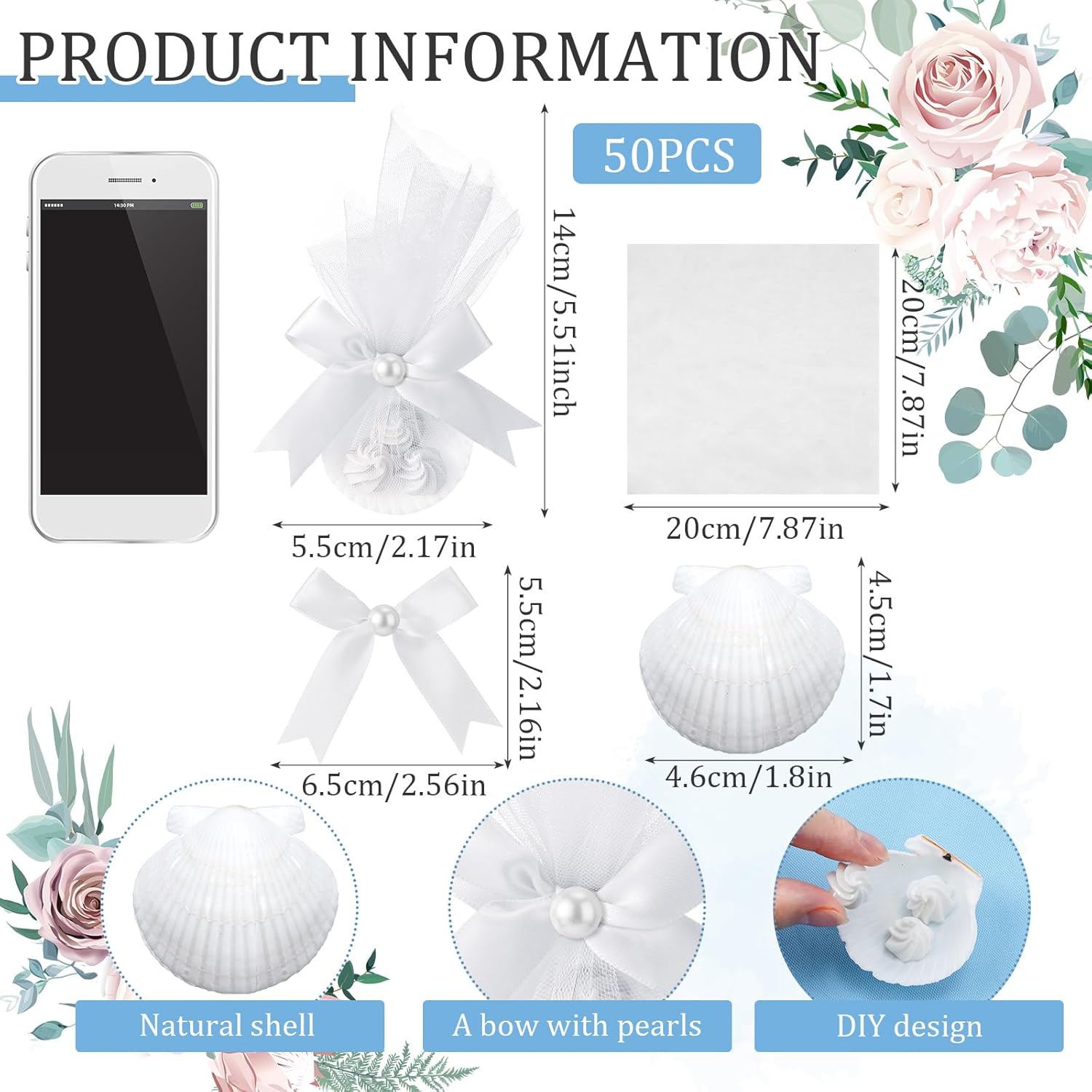 50 Pcs Seashell Candy Bags for Summer Wedding Favors
