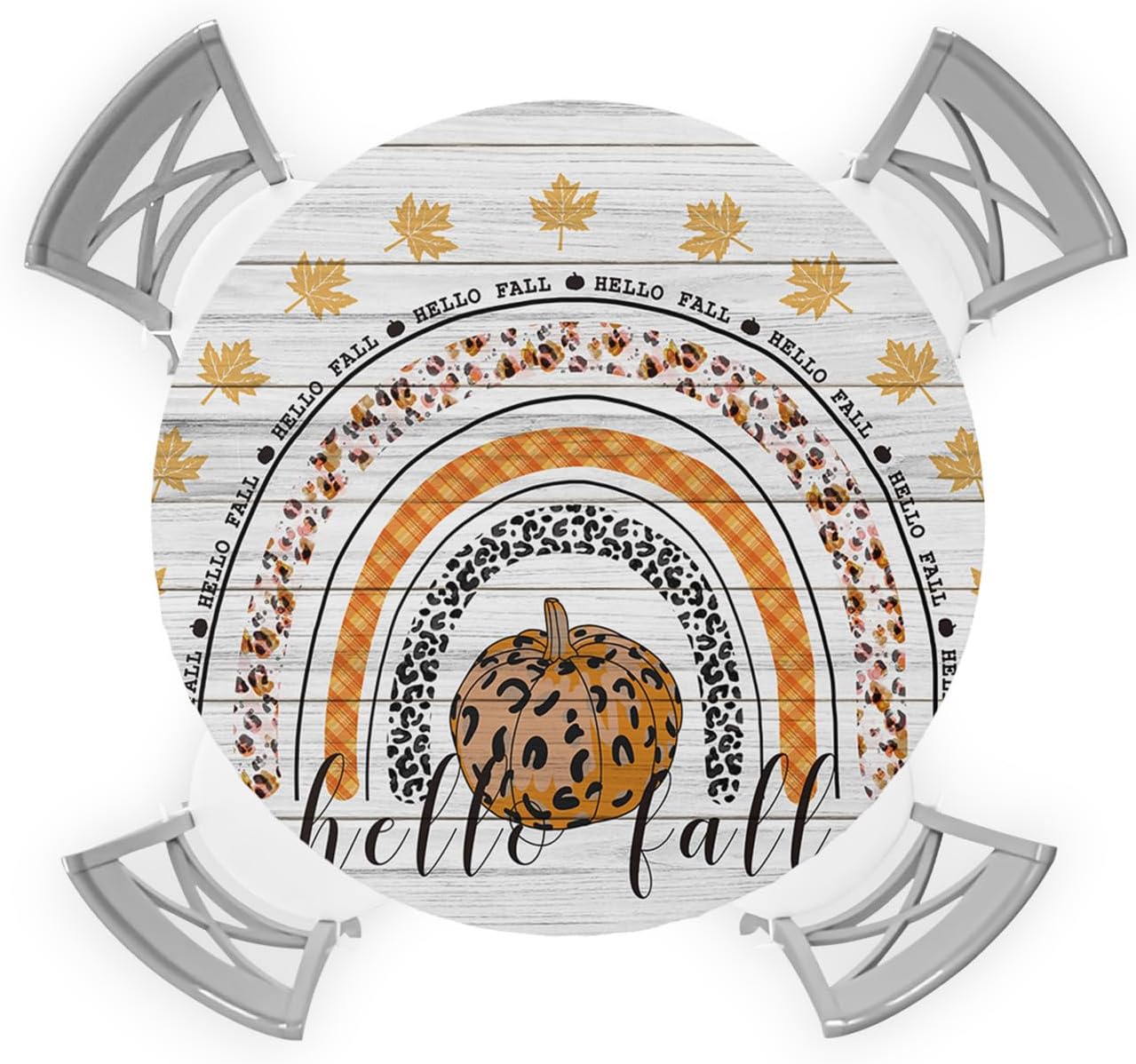 Thanksgiving Round Waterproof Table Cover with Elastic for 36-44 Inch Tables