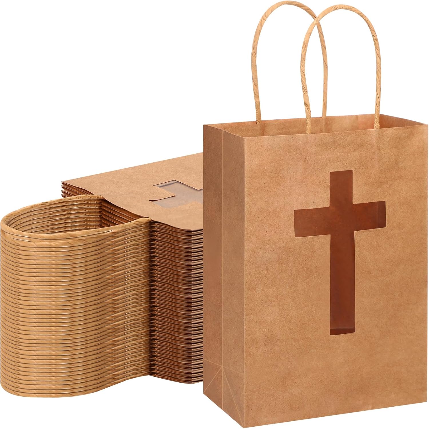 Eersida 48PCS Kraft Gift Bags with Cross Window