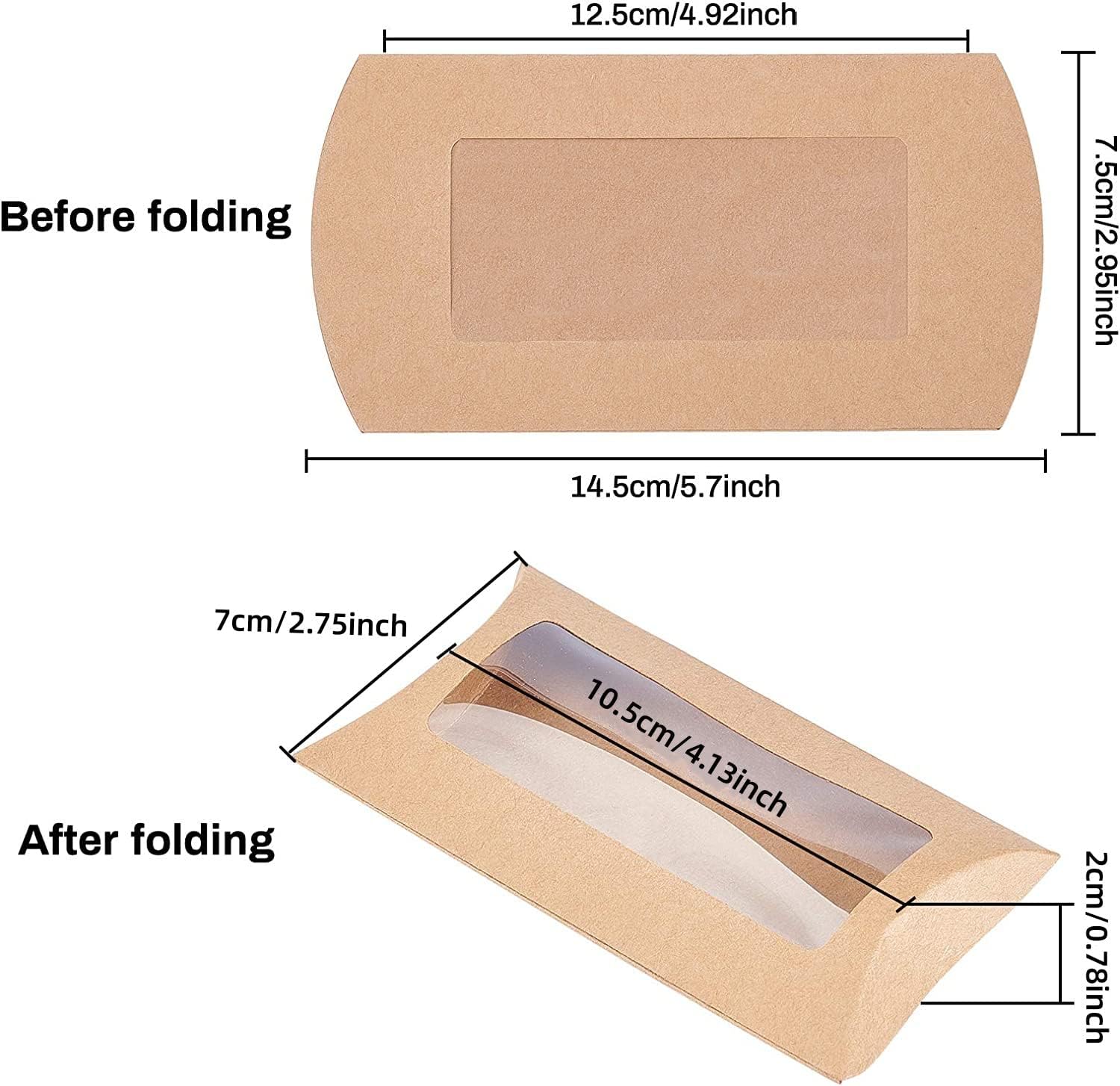 BENECREAT 30pcs Brown Kraft Paper Pillow Boxes with Clear Window