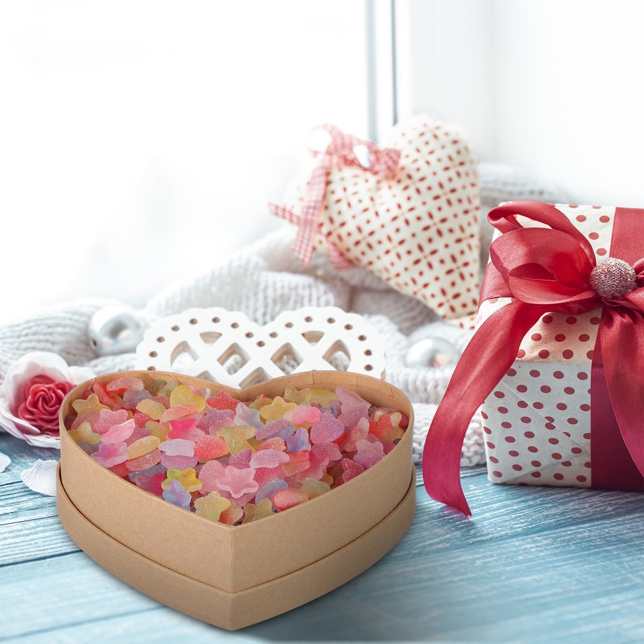 Ipetboom Heart Kraft Paper Box with Lids 65x49x2 Inch