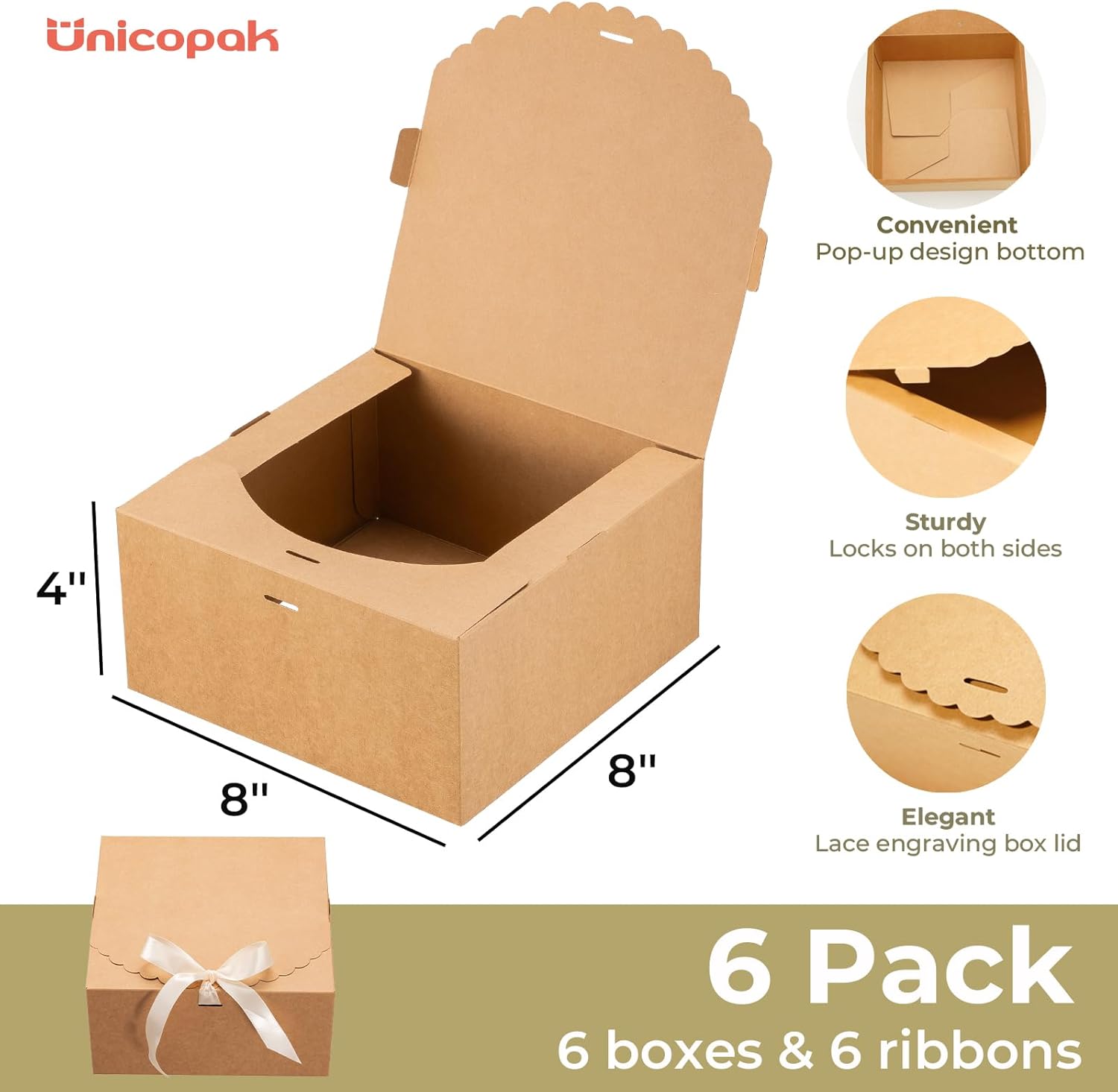 UnicoPak 6-Pack Brown Gift Boxes with Lids